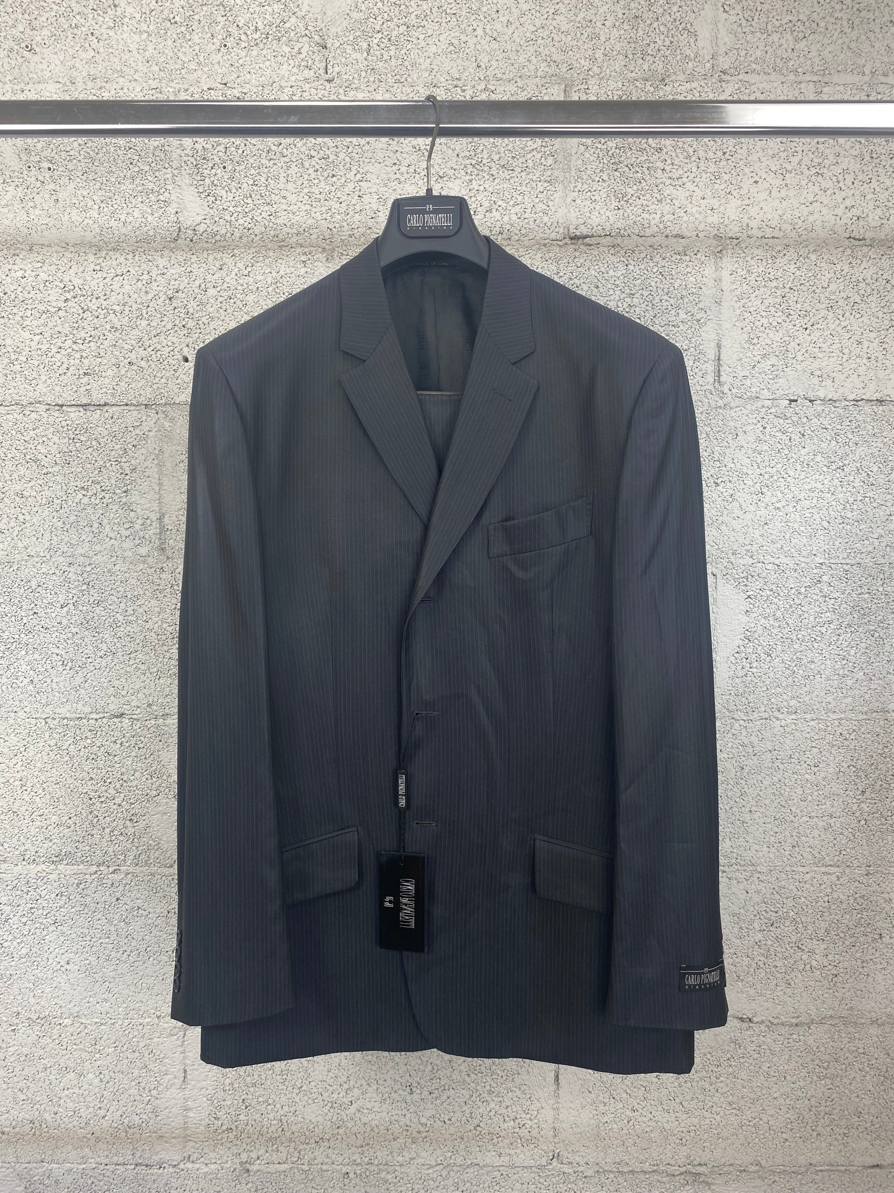 Completo Carlo Pignatelli gessato blu in lana da uomo, taglia IT 54