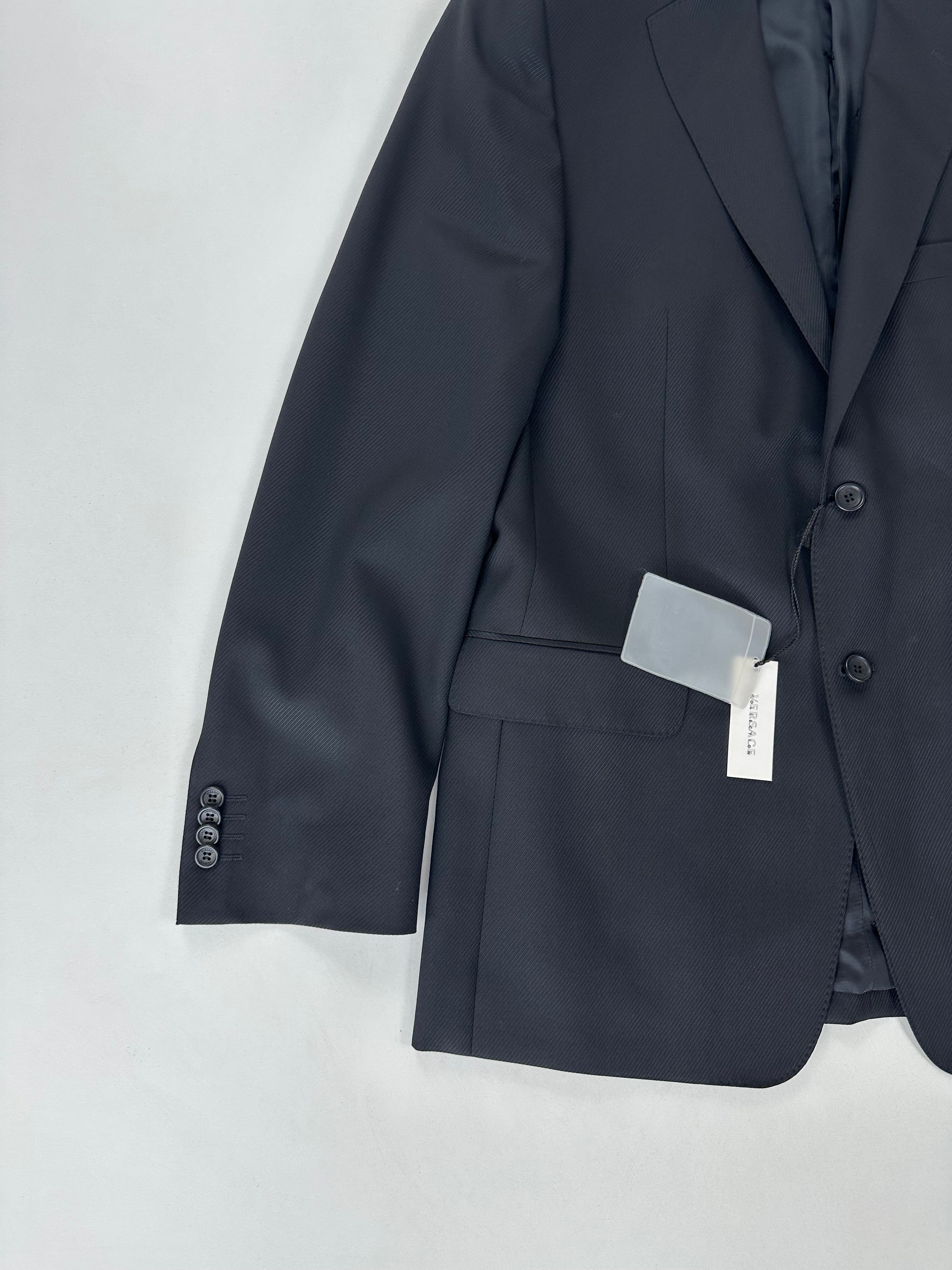Giacca Versace Collection nera gessata obliqua, vista posteriore