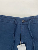 Pantalone Hugo Boss Cabana-N lino blu, dettaglio vita con coulisse