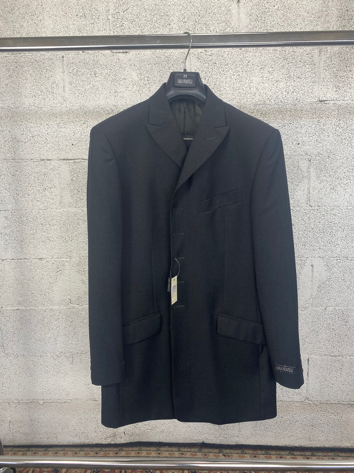 Completo Carlo Pignatelli gessato blu giacca lunga, taglia IT 54 — IlBotteghino