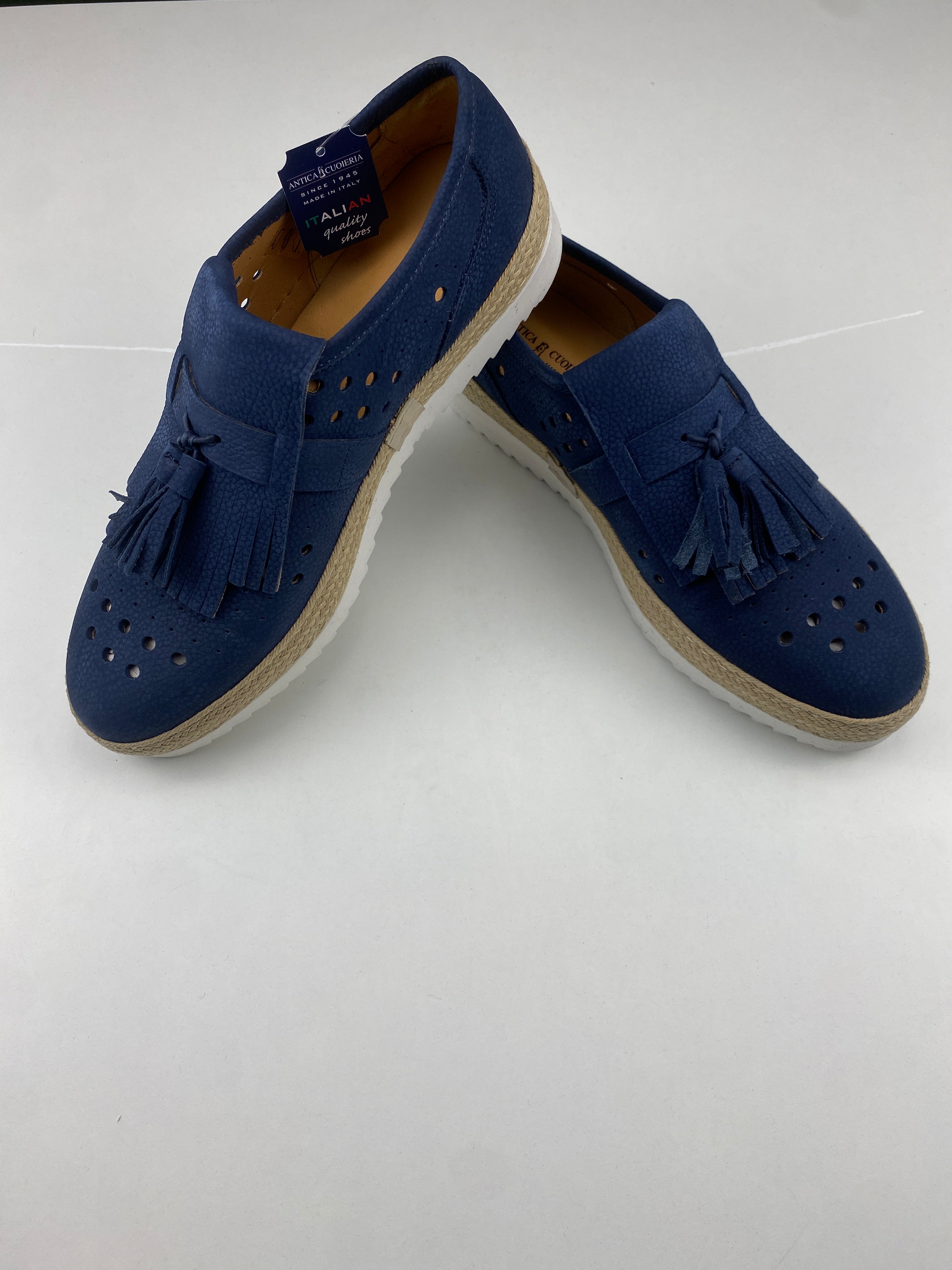 Antica Cuoieria scarpa blu — pelle traforata — IlBotteghino