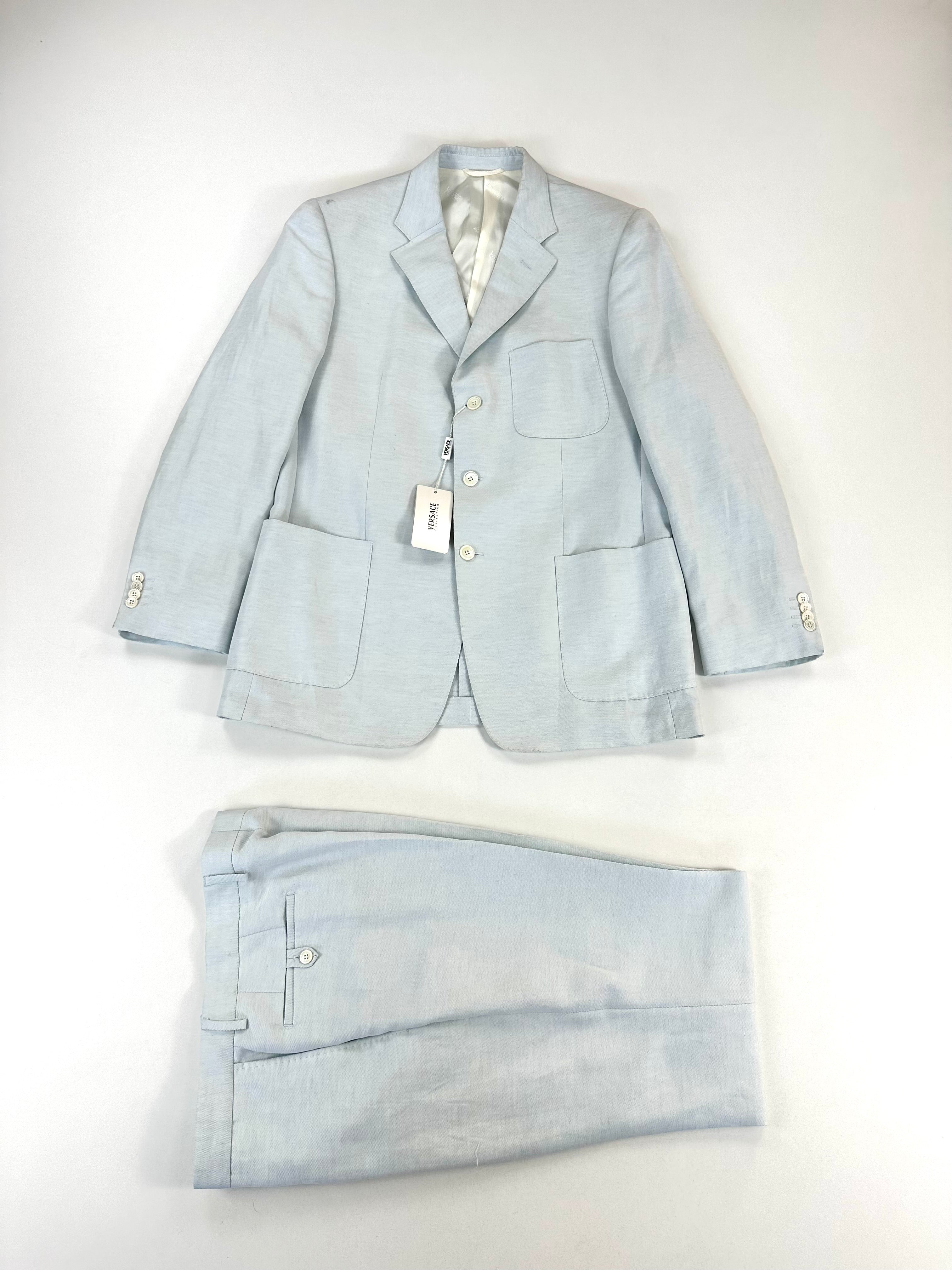 Completo Versace Collection azzurro chiaro cotone e lino taglia 54 - vista frontale