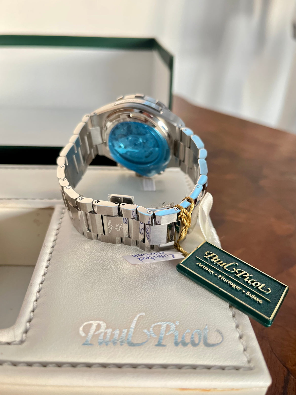 Paul Picot Yachtman Tachymeter — fondello e bracciale in acciaio con cartellino originale Paul Picot — IlBotteghino