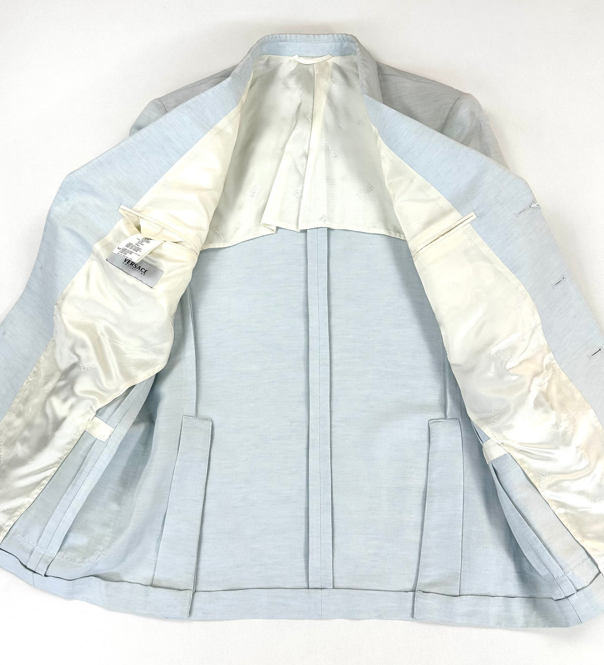 Pantalone Versace Collection azzurro a gamba dritta con risvolto