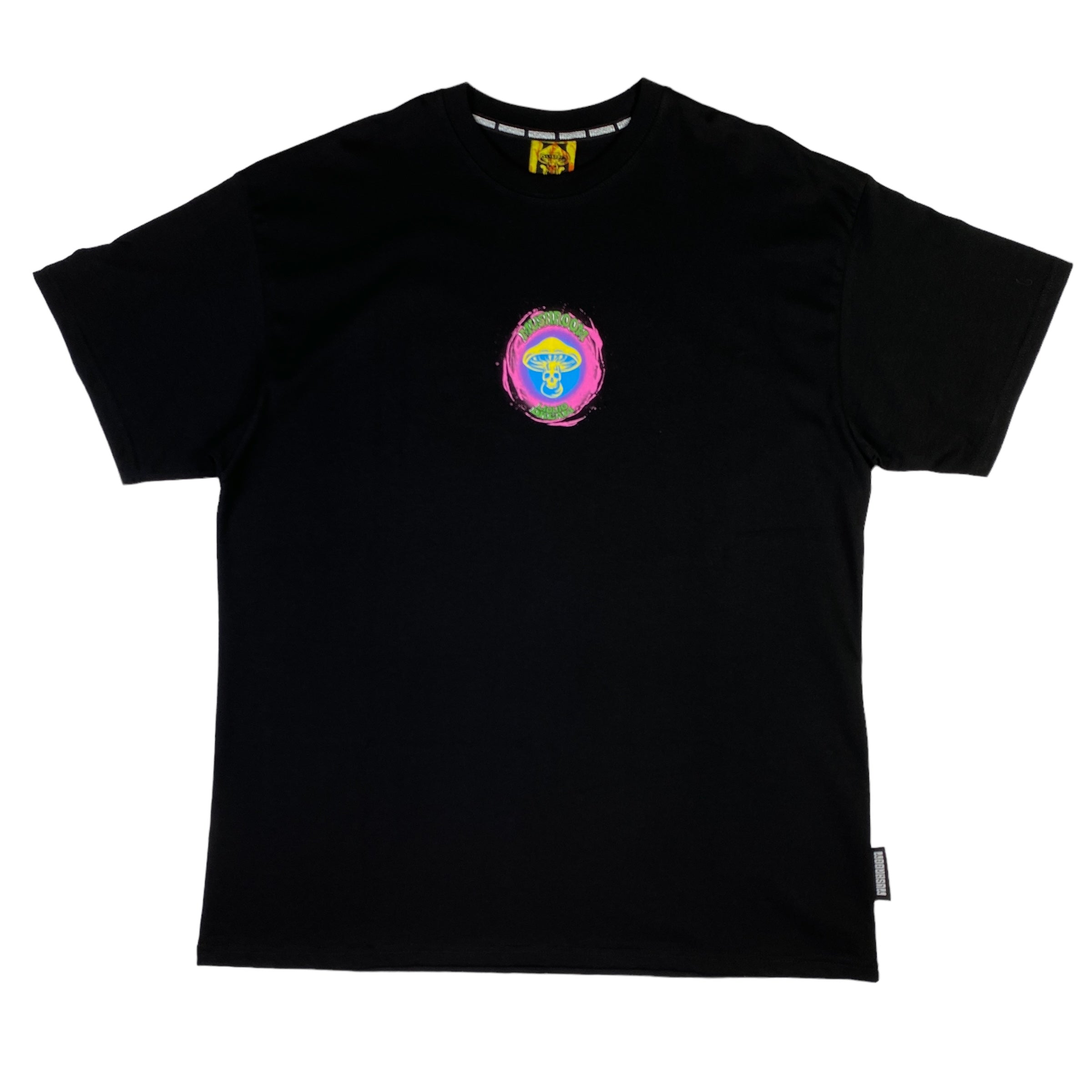 T-shirt Mushroom nera fantasia colorata, taglia XL — IlBotteghino