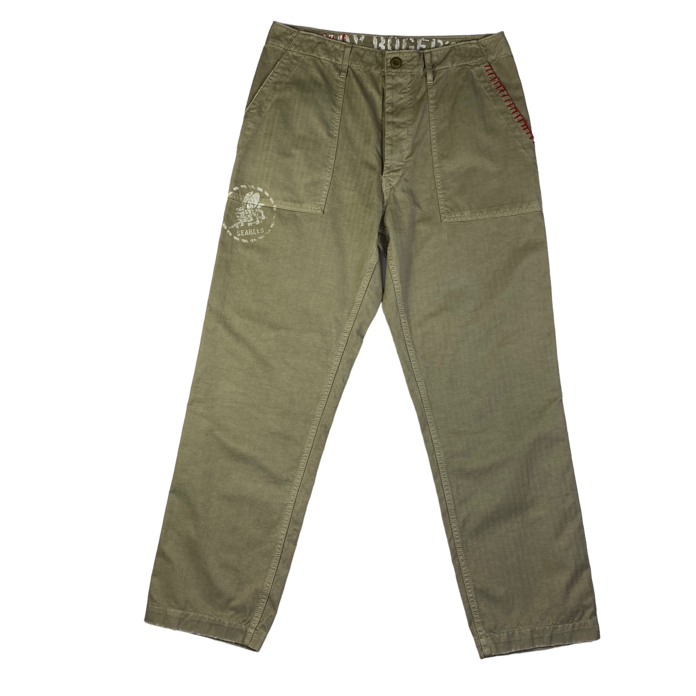 Pantalone Roy Roger's beige spiga righe ricami rossi, taglia US 34 — IlBotteghino