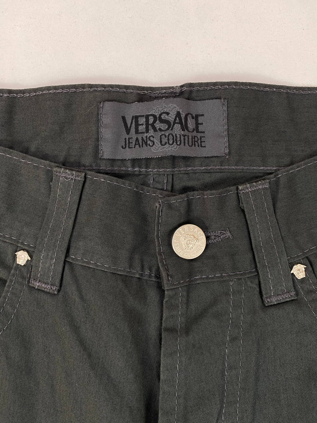 Versace Jeans Couture Jeans Vintage Anni '90 Verde Scuro Taglio Sigaretta con Medusa – foto 6 di 11