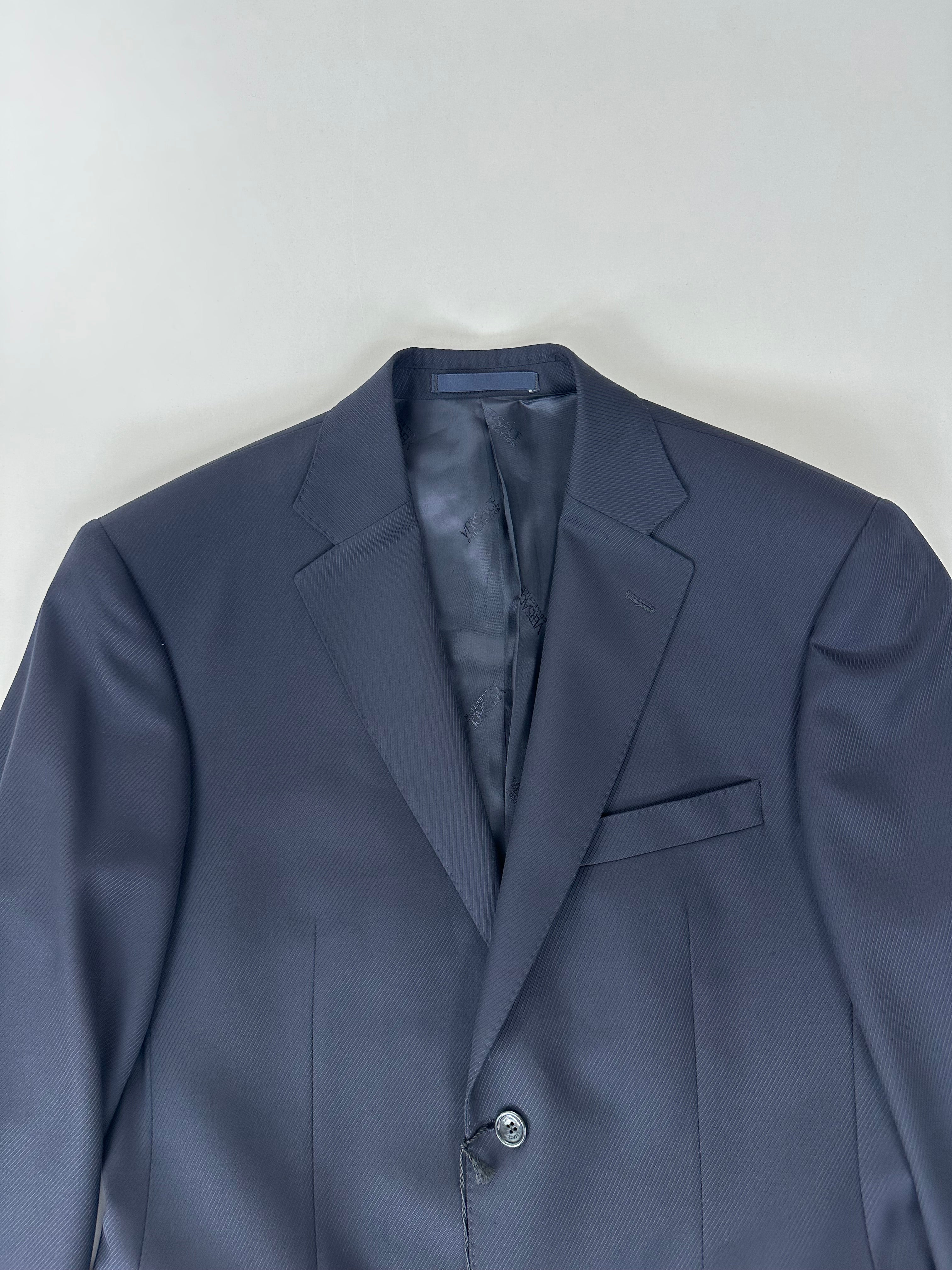Giacca Versace Collection blu gessata obliqua, vista frontale