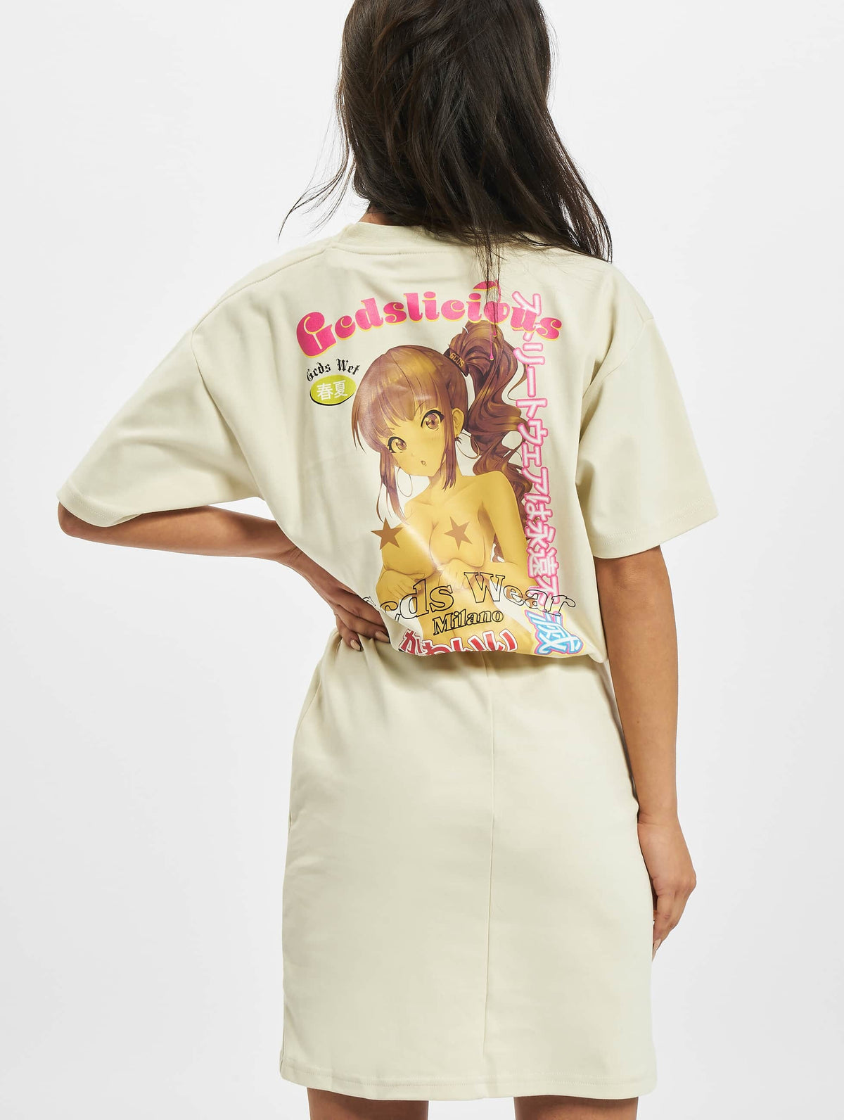 Vestito GCDS Hentai panna da donna, dettaglio gonna affusolata