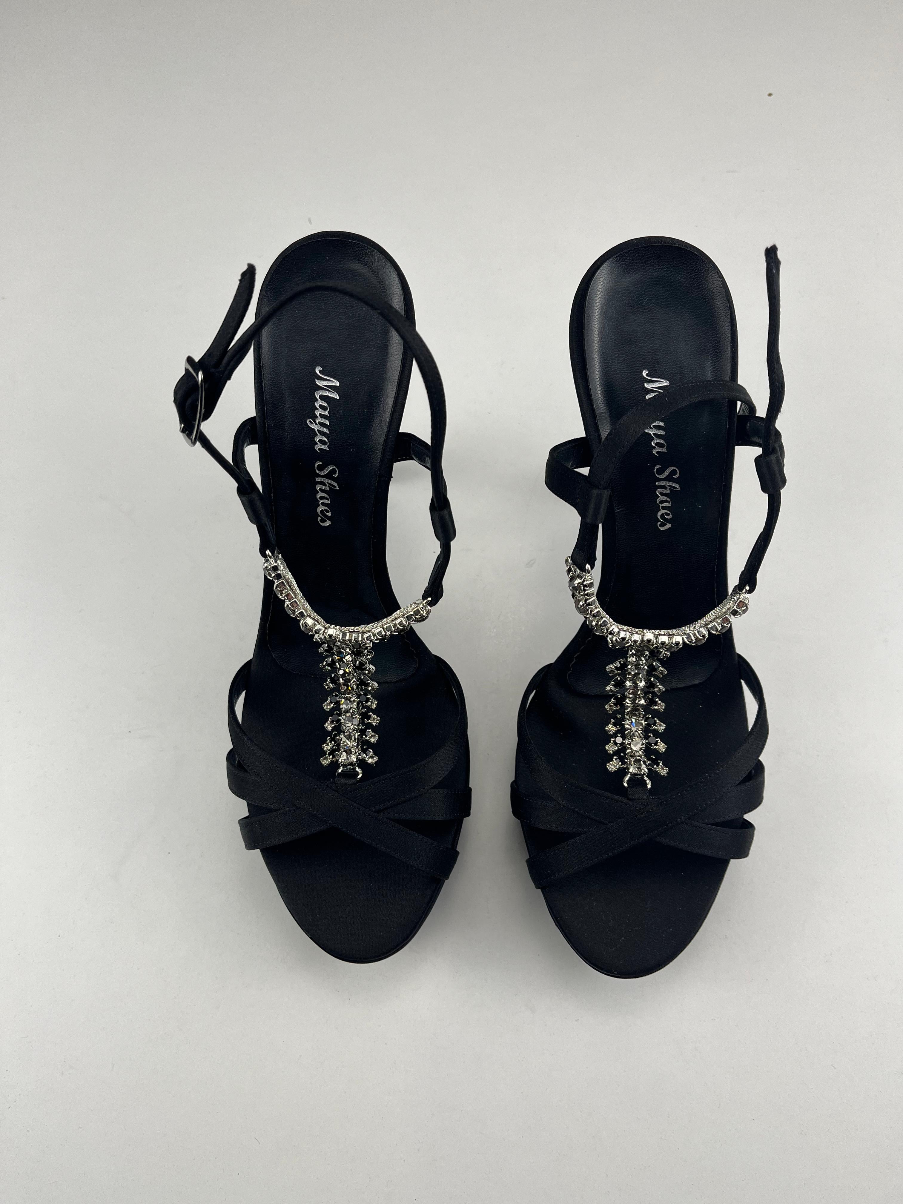 Le Beatrici scarpa aperta — raso nero — IlBotteghino