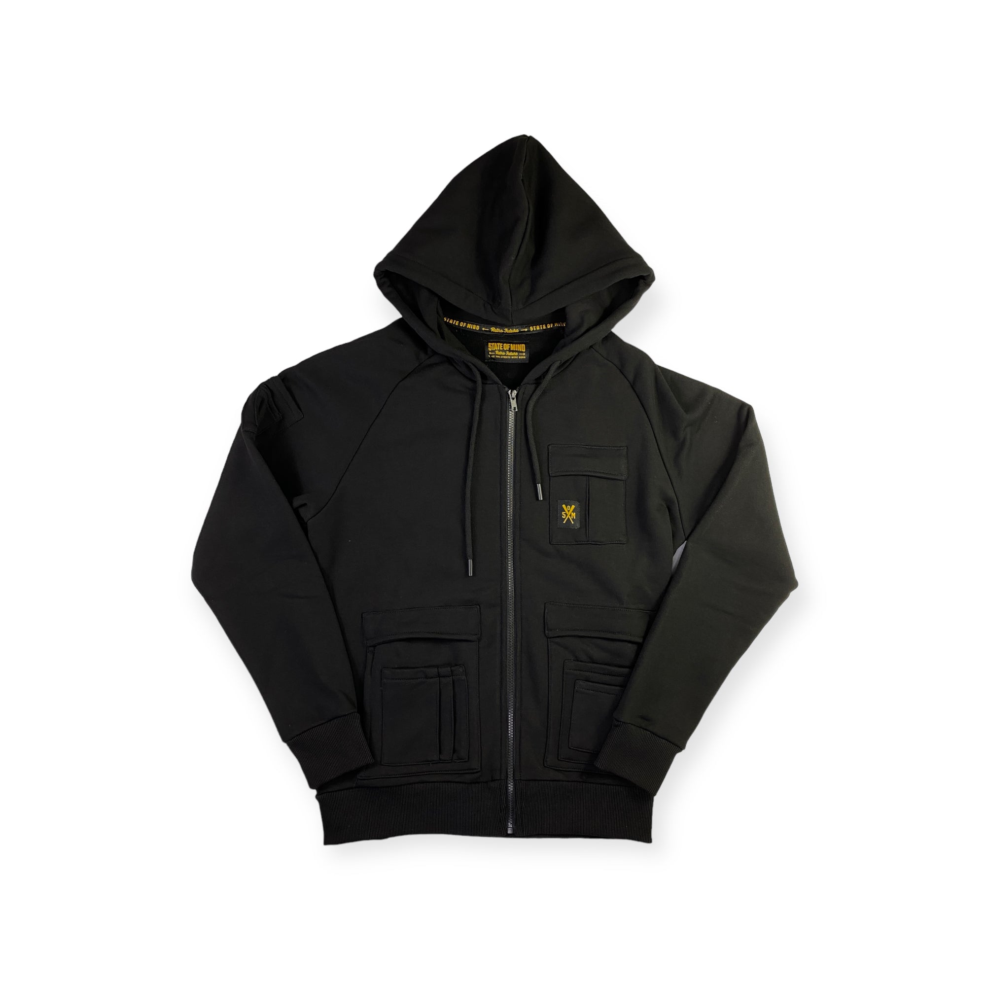 Felpa State of Mind nera con zip e tasche, taglia M — IlBotteghino