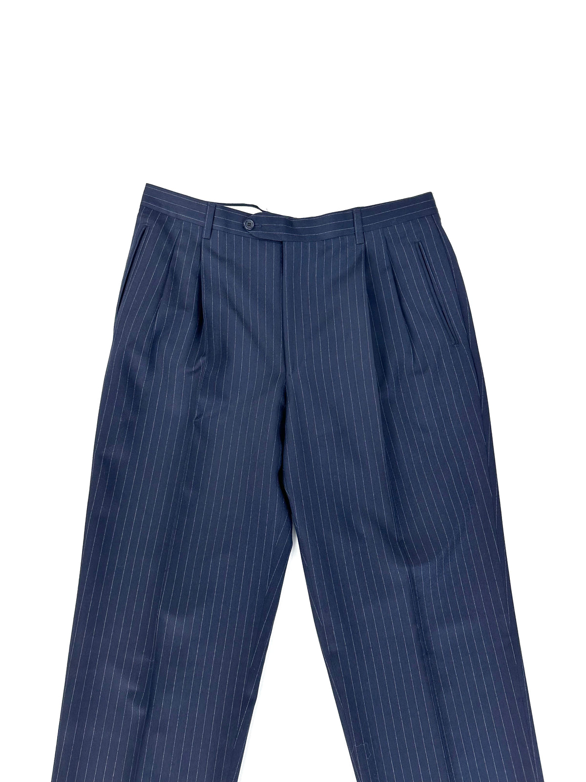 Pantalone Garrett's gessato con due pince per gamba, dettaglio vita