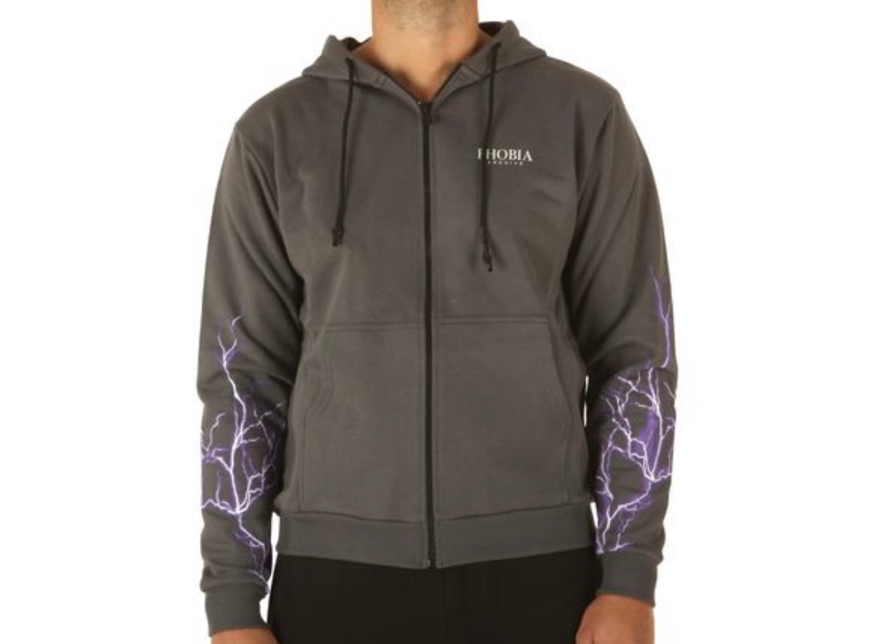 Felpa Phobia grigia zip fulmini viola, taglia XL — IlBotteghino