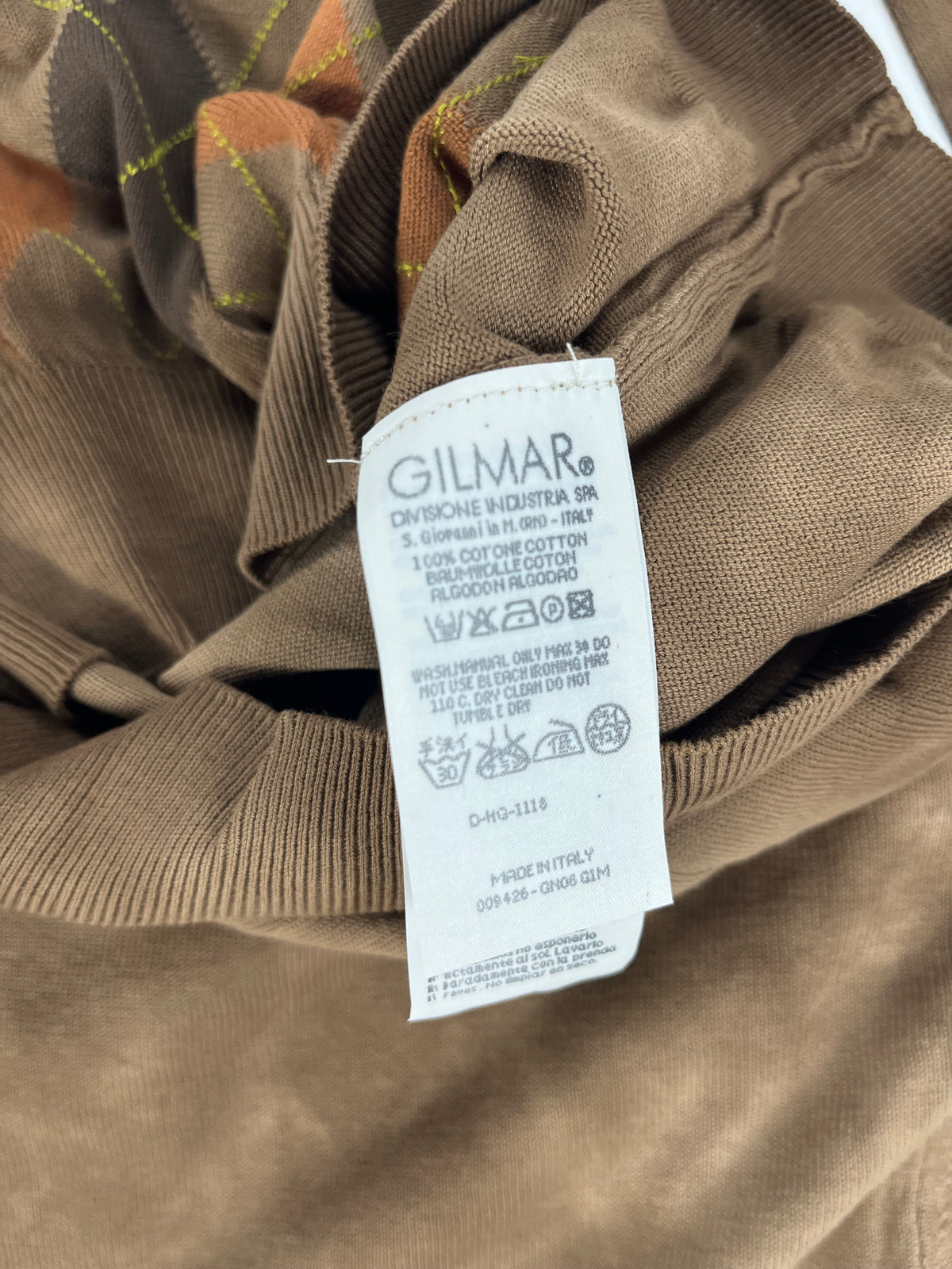 Gerani Maglioncino Girocollo Marrone a Rombi Argyle Tinto in Capo 100% Cotone – foto 6 di 7