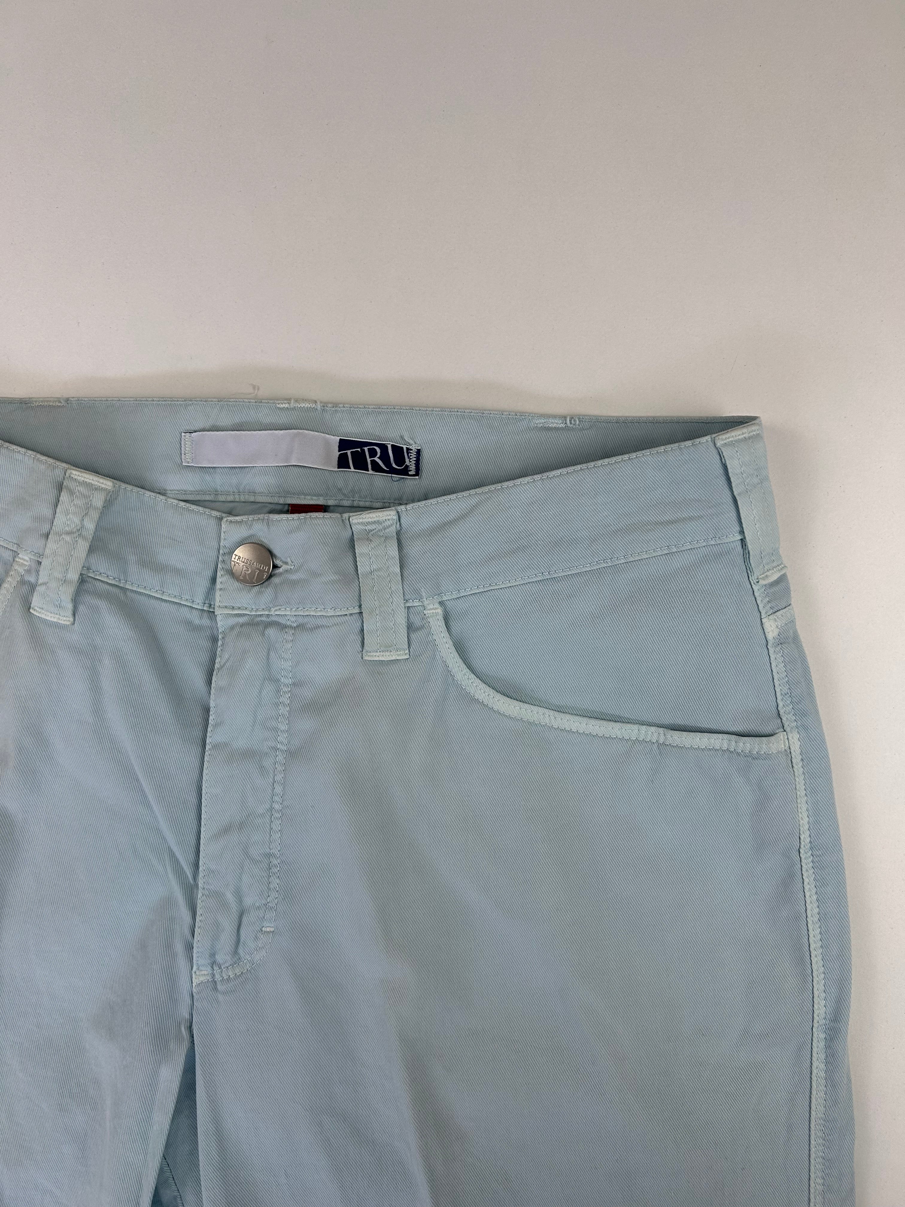 Trussardi pantalone azzurro — dettaglio tessuto — IlBotteghino