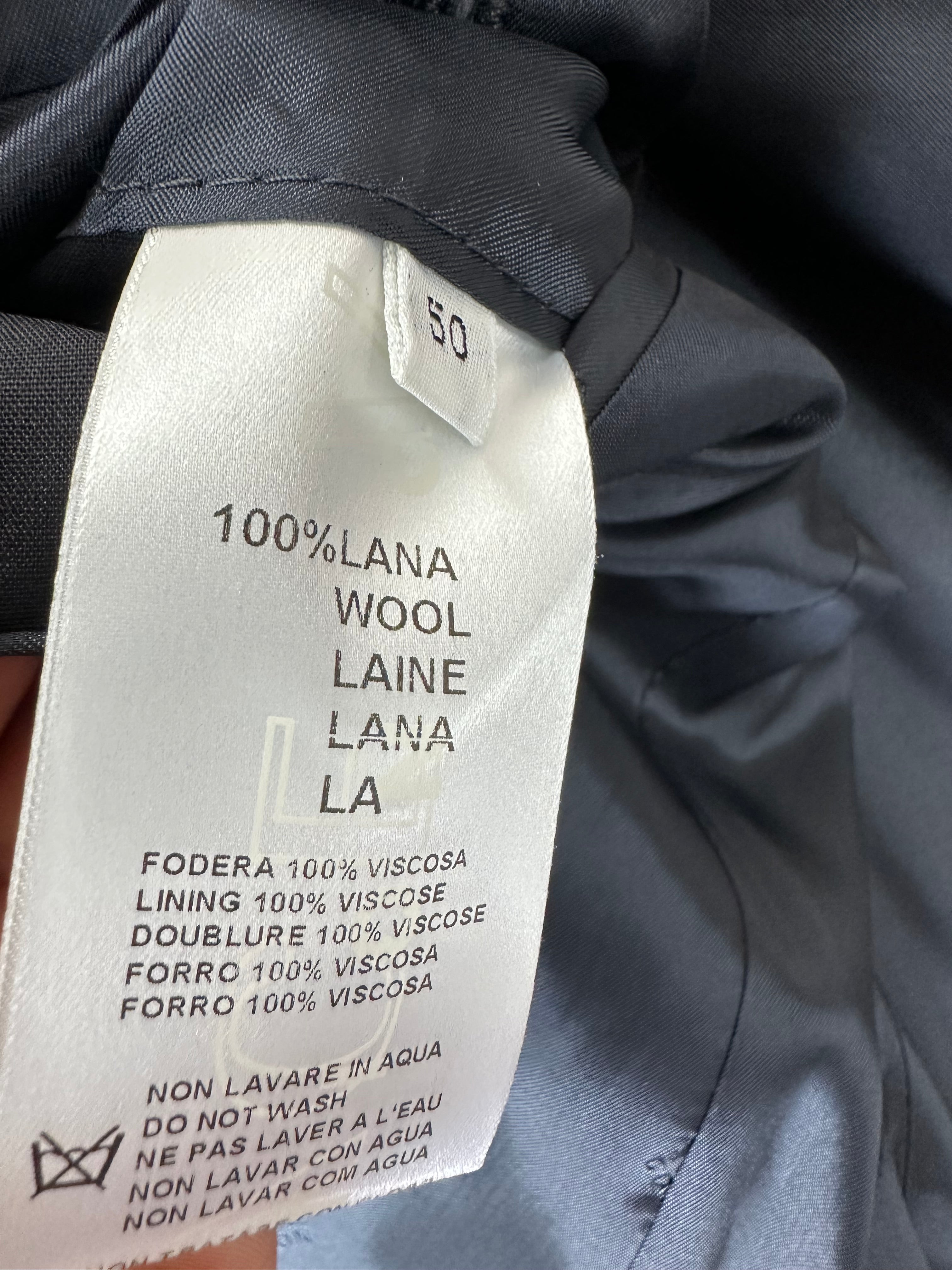 Giacca Versace Collection blu gessata obliqua, fodera interna e cartellino