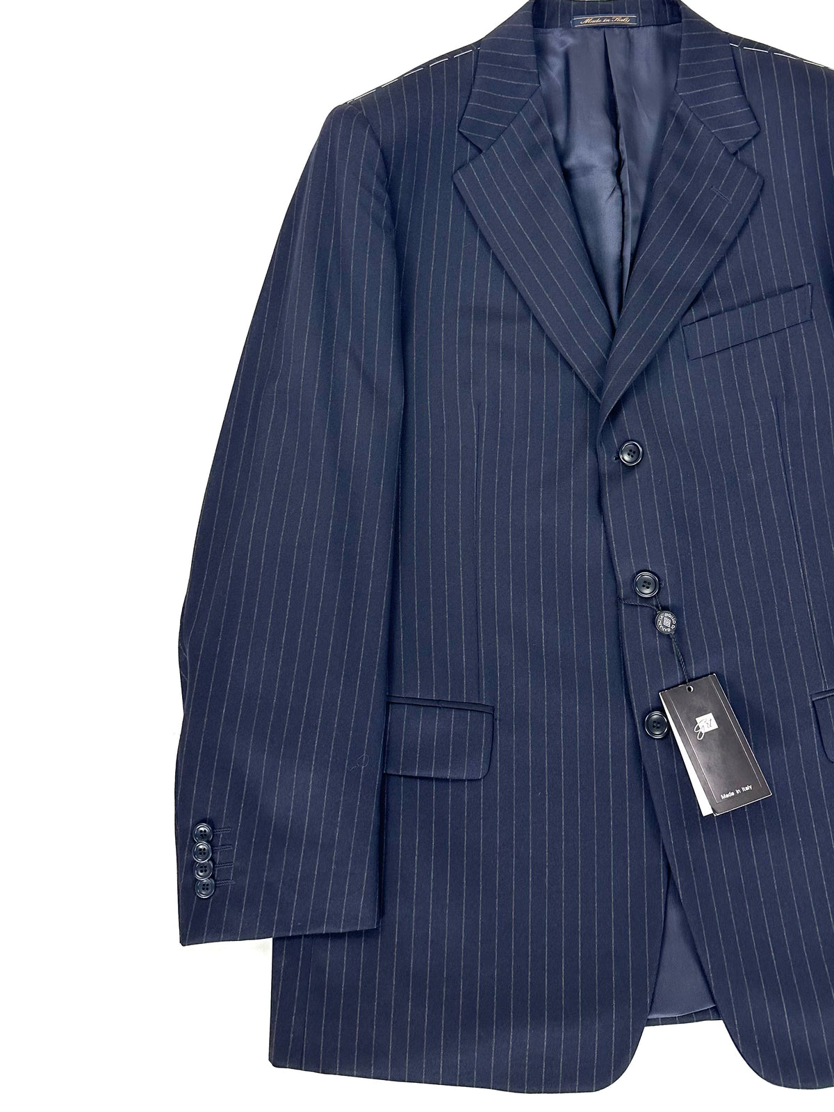 Giacca Garrett's blu navy gessato, vista laterale