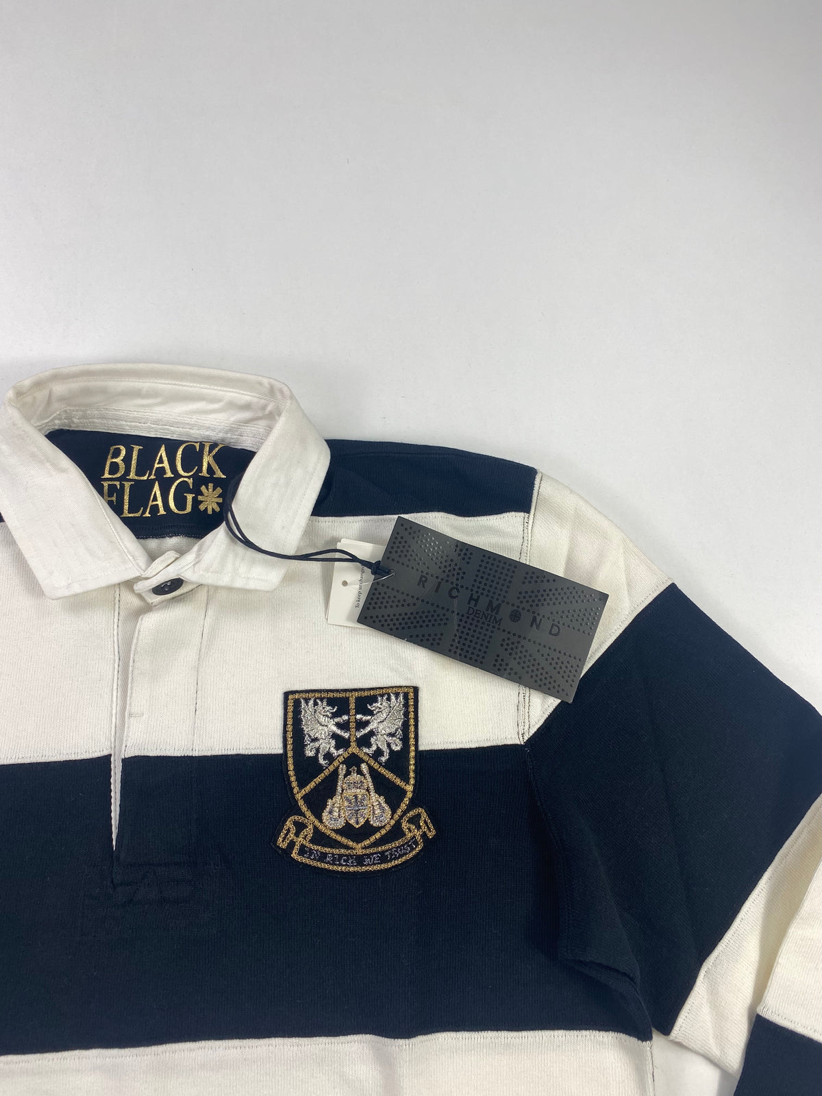 Polo rugby Richmond Black Flag righe bianche e nere - Tg. L