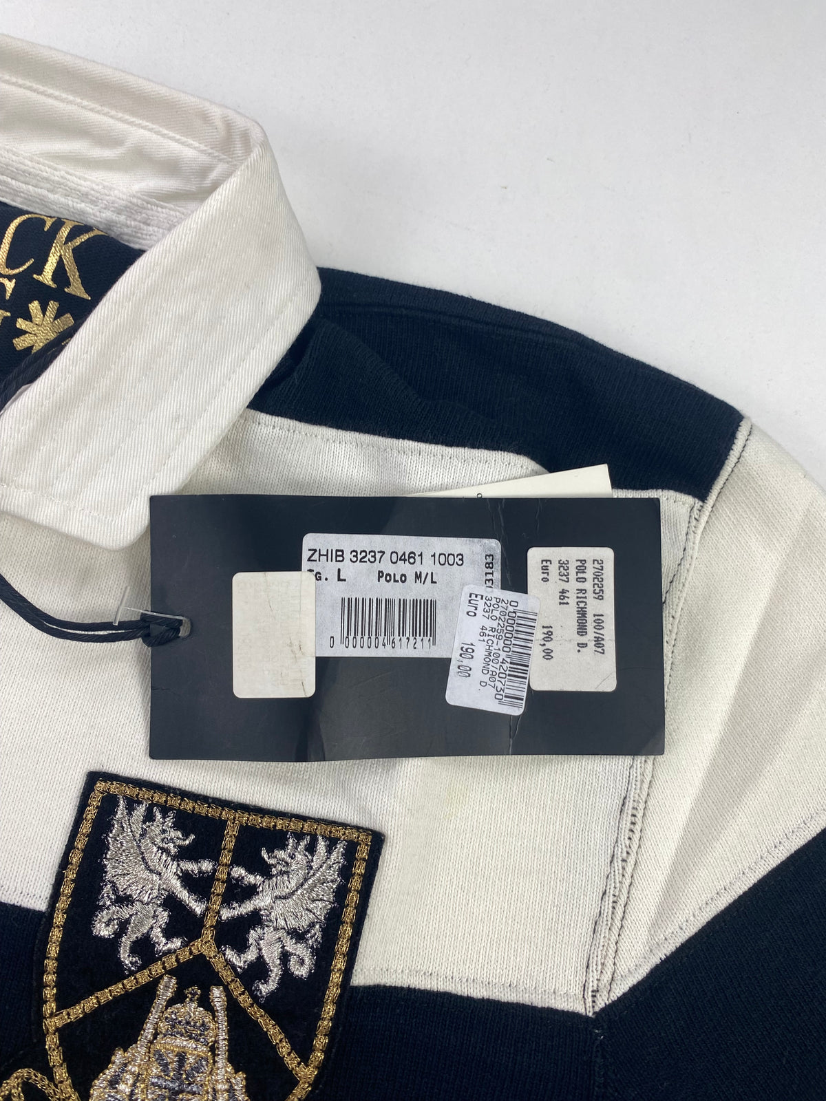 Polo rugby Richmond Black Flag righe bianche e nere - Tg. L