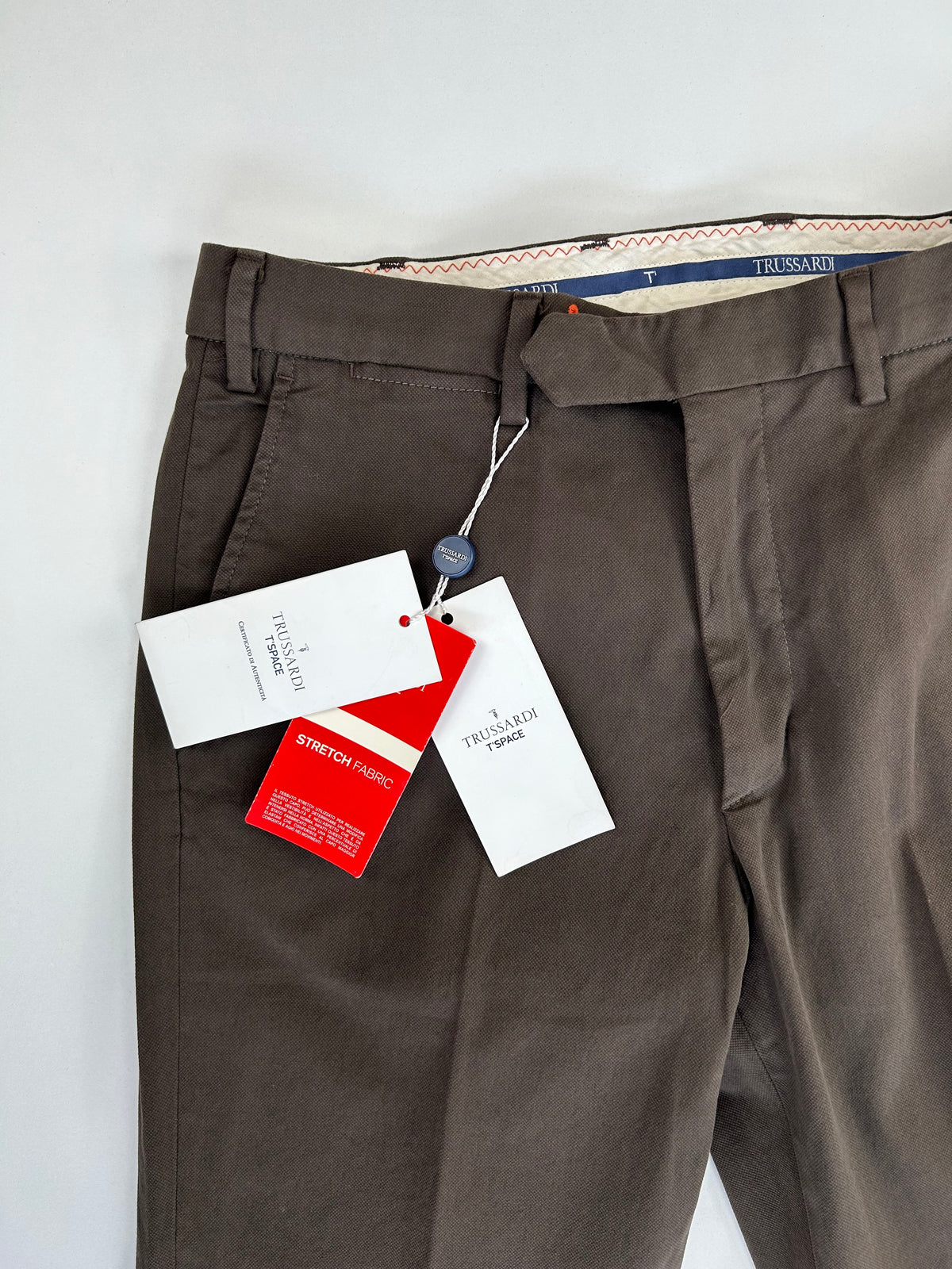 Trussardi pantalone marrone — dettaglio tessuto — IlBotteghino