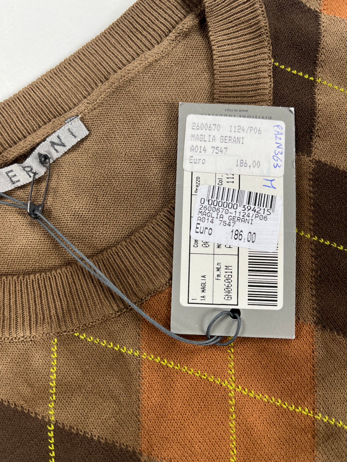 Gerani Maglioncino Girocollo Marrone a Rombi Argyle Tinto in Capo 100% Cotone – foto 5 di 7
