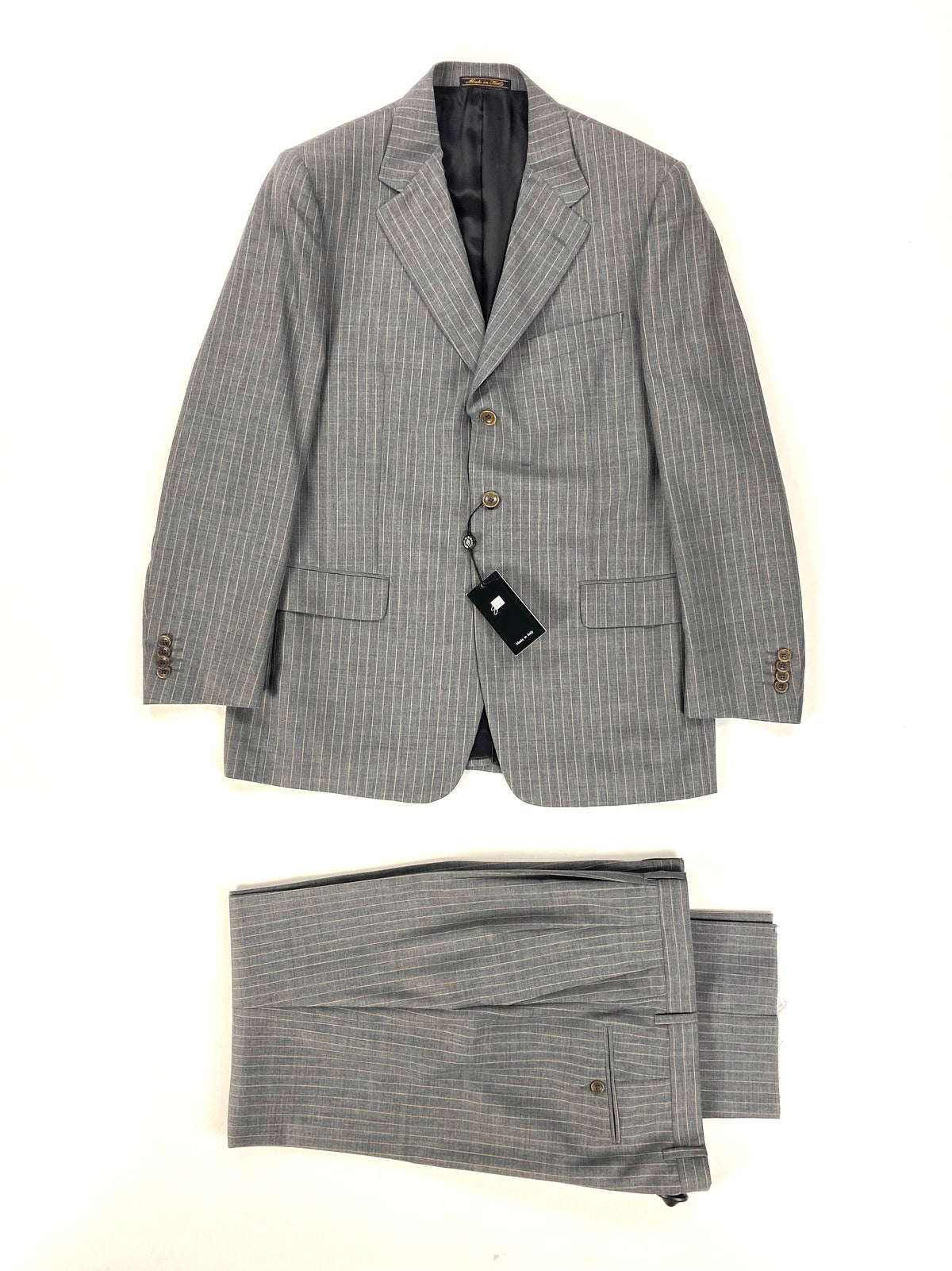 Completo Garrett's grigio gessato beige: giacca e pantalone coordinati con cartellino, taglia IT 50