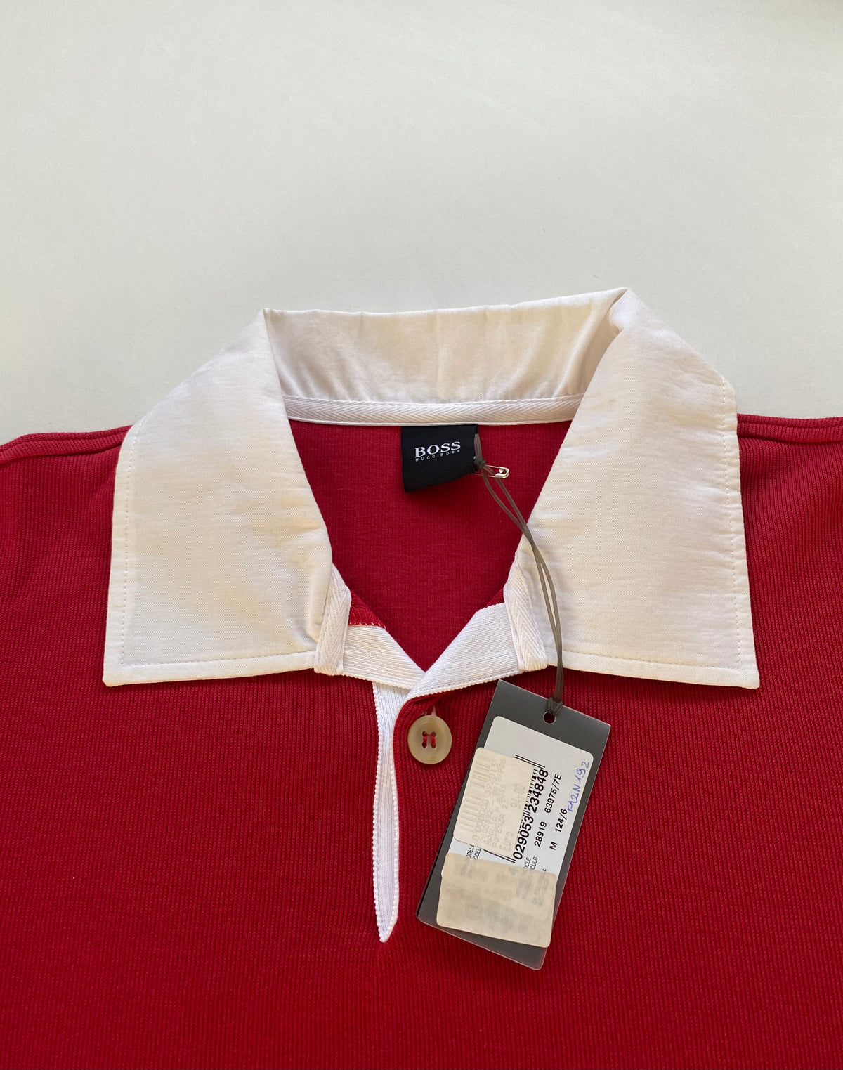 Polo Hugo Boss manica lunga rossa collo bianco - Tg. M