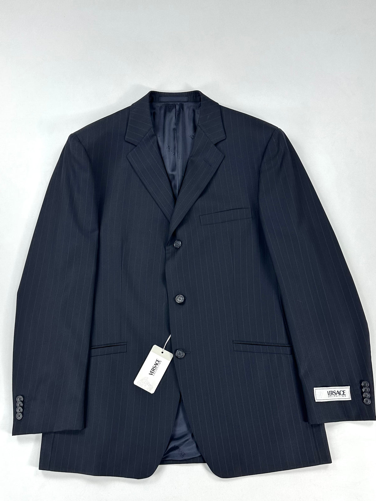 Giacca Versace Collection blu gessata monopetto 3 bottoni con cartellino originale