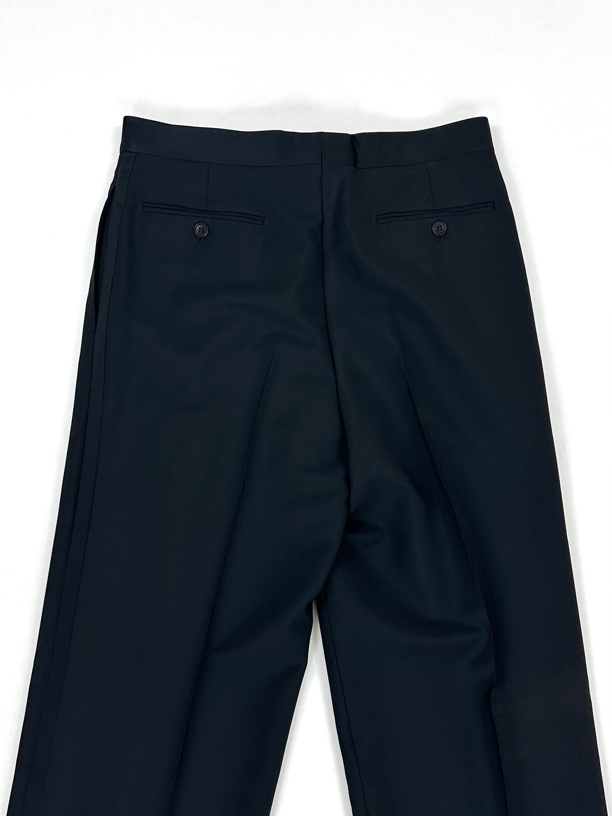 Pantalone smoking Calabró nero, vista posteriore con tasca a filetto