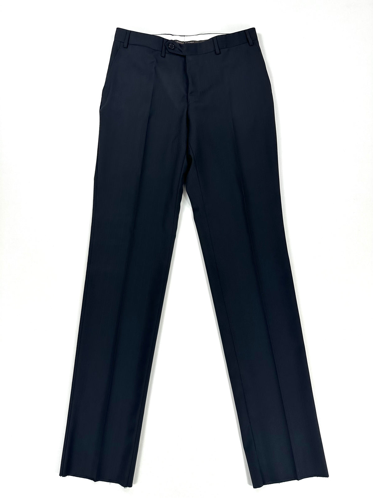 Pantalone del completo Canali nero visto di fronte, intero, con piega stirata