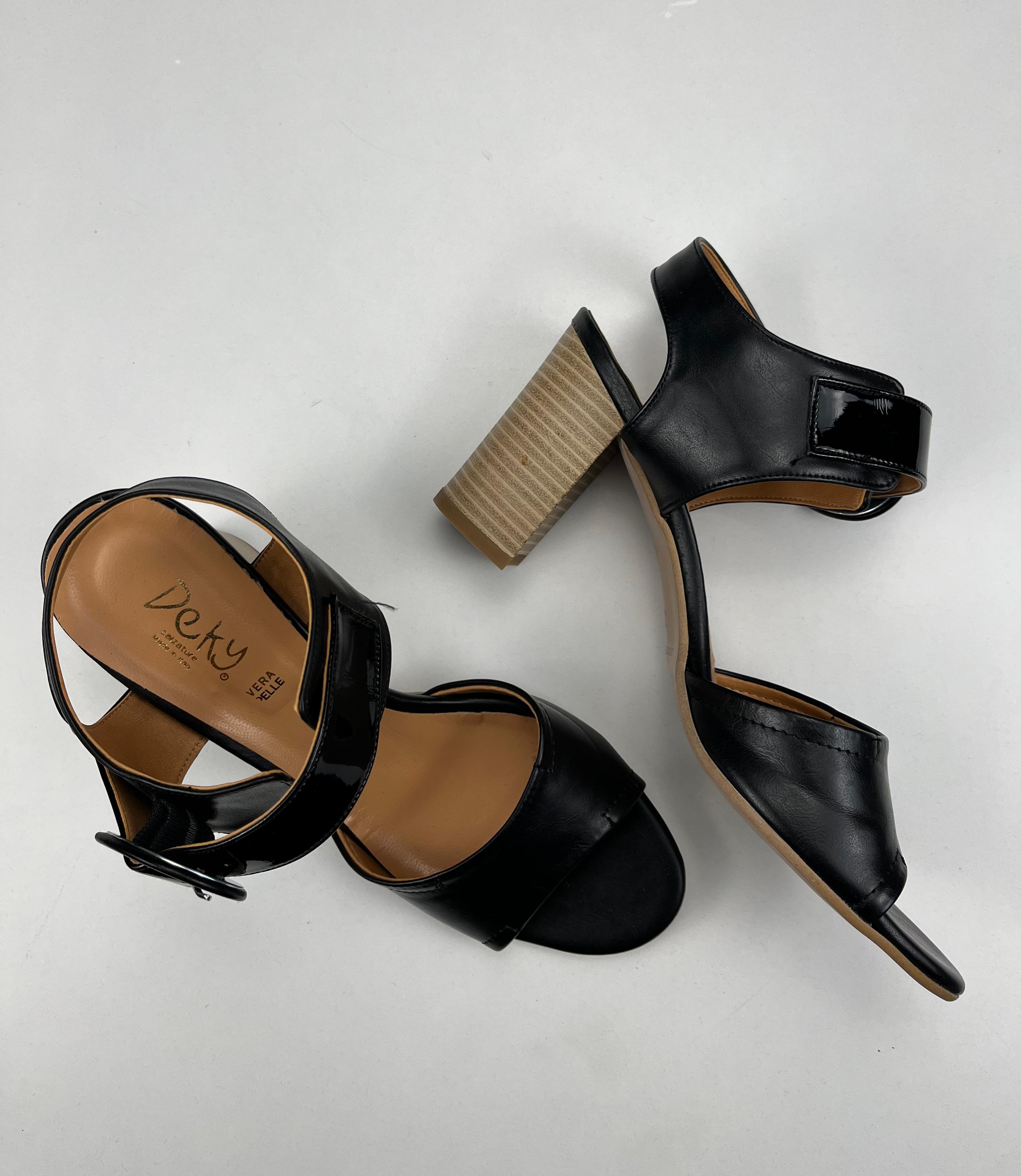 Deky sandalo con zeppa — pelle nera — IlBotteghino