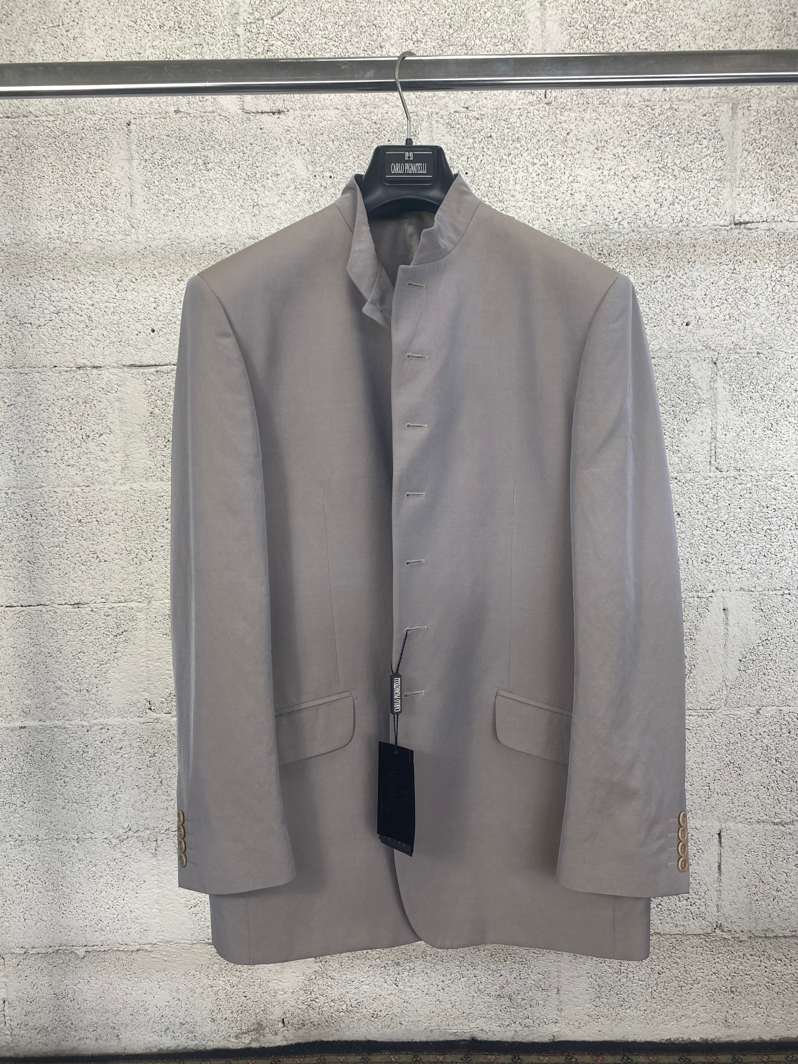 Completo Carlo Pignatelli grigio con collo coreano da uomo, taglia IT 54