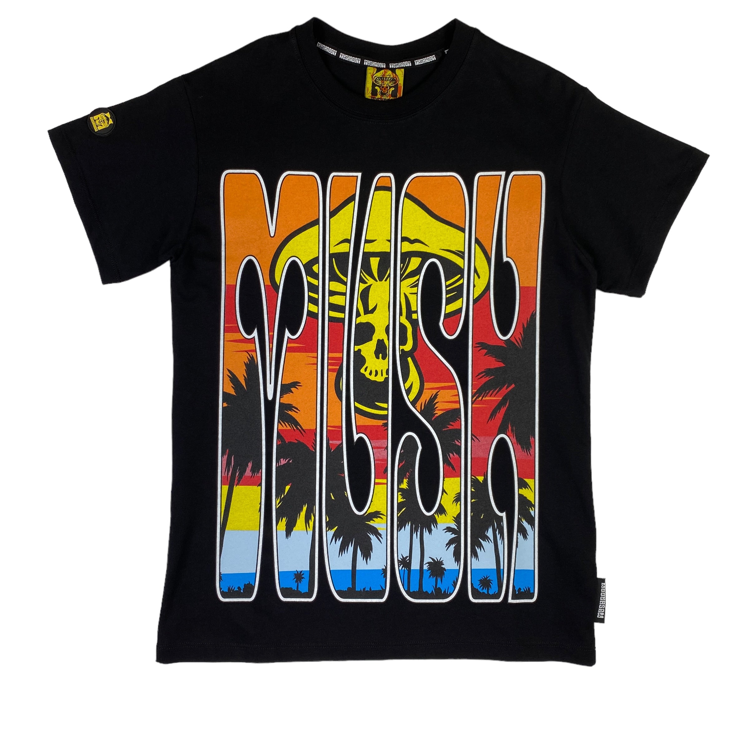 T-shirt Mushroom nera fantasia colorata, taglia XS — IlBotteghino