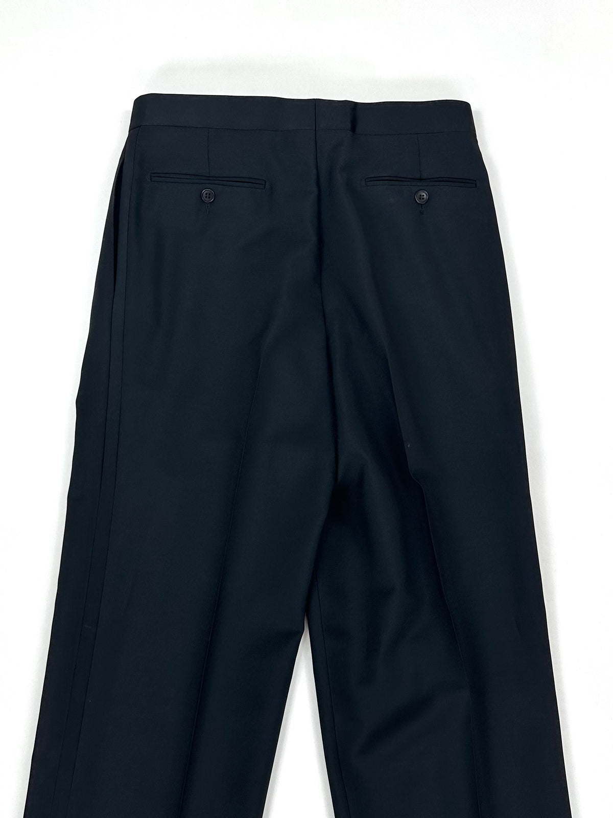 Pantalone smoking Calabró nero, vista posteriore con tasca a filetto