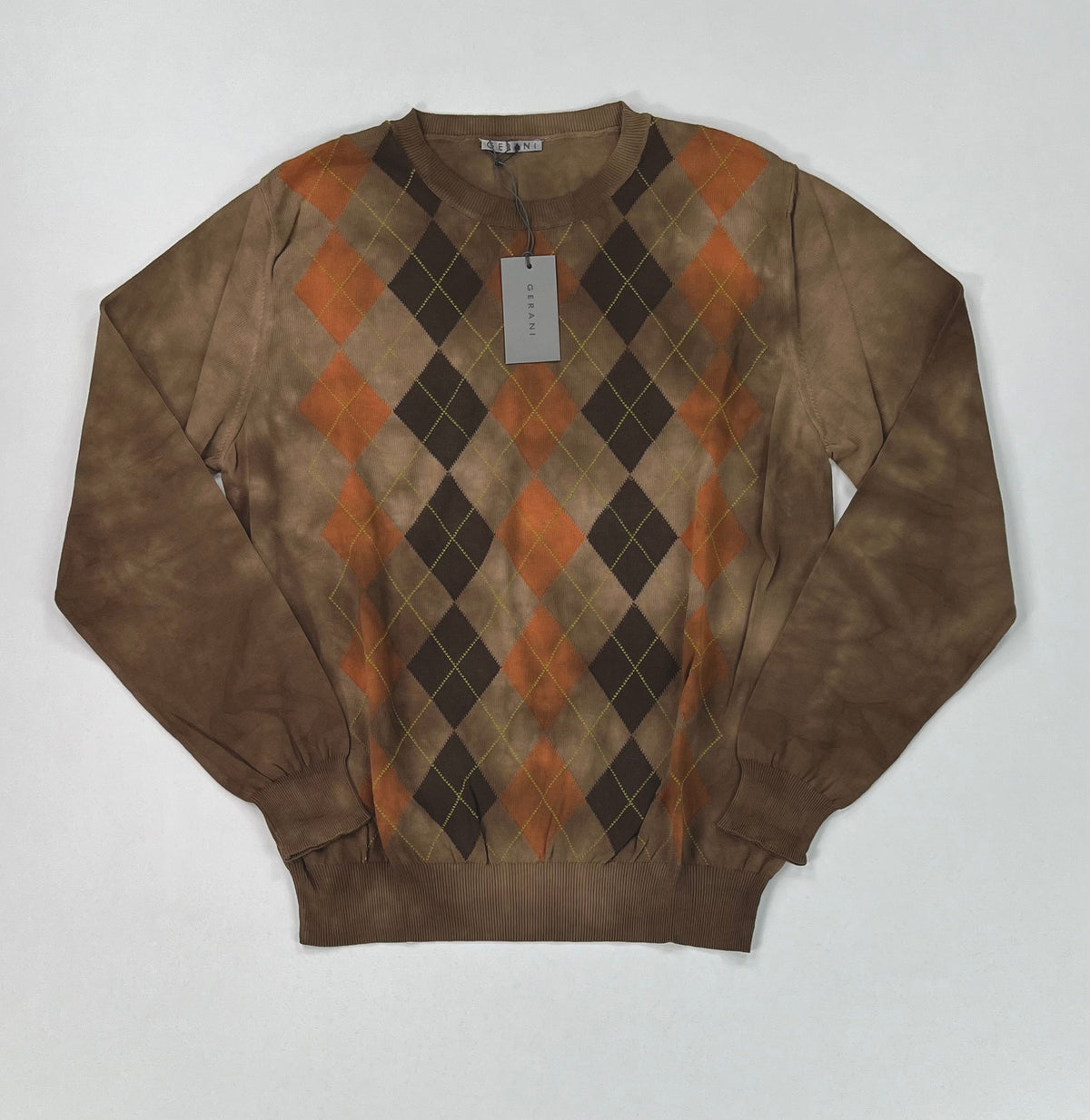 Gerani Maglioncino Girocollo Marrone a Rombi Argyle Tinto in Capo 100% Cotone – foto 1 di 7