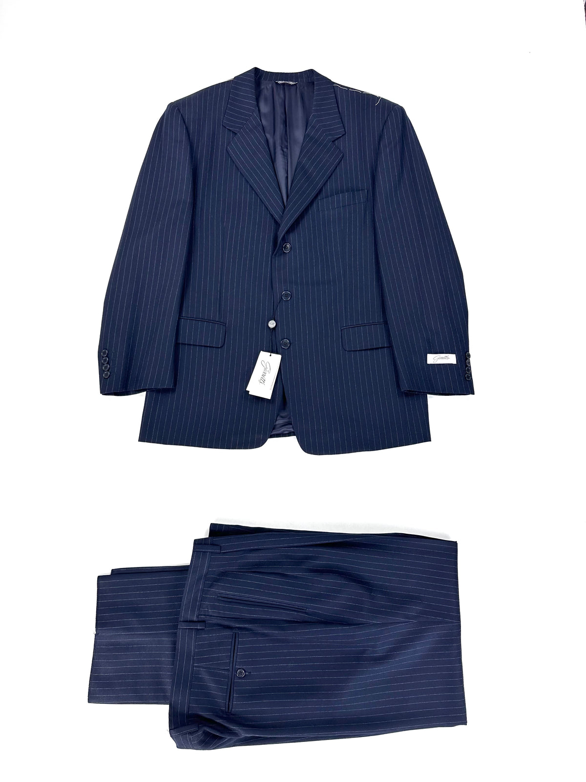 Completo Garrett's blu navy gessato: giacca e pantalone con cartellino, taglia IT 54