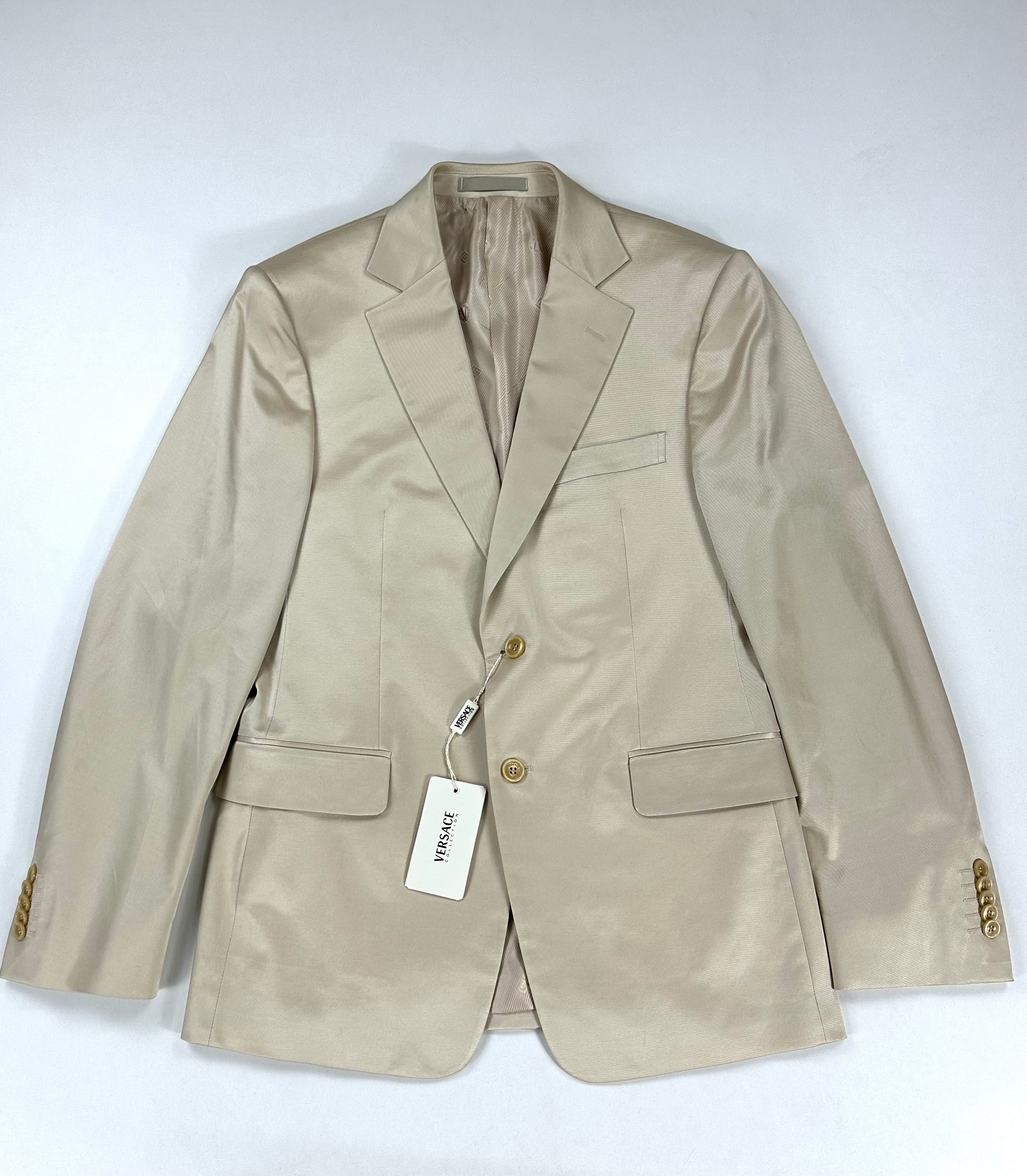 Giacca Versace Collection panna monopetto a due bottoni vista frontale intera, con cartellino originale