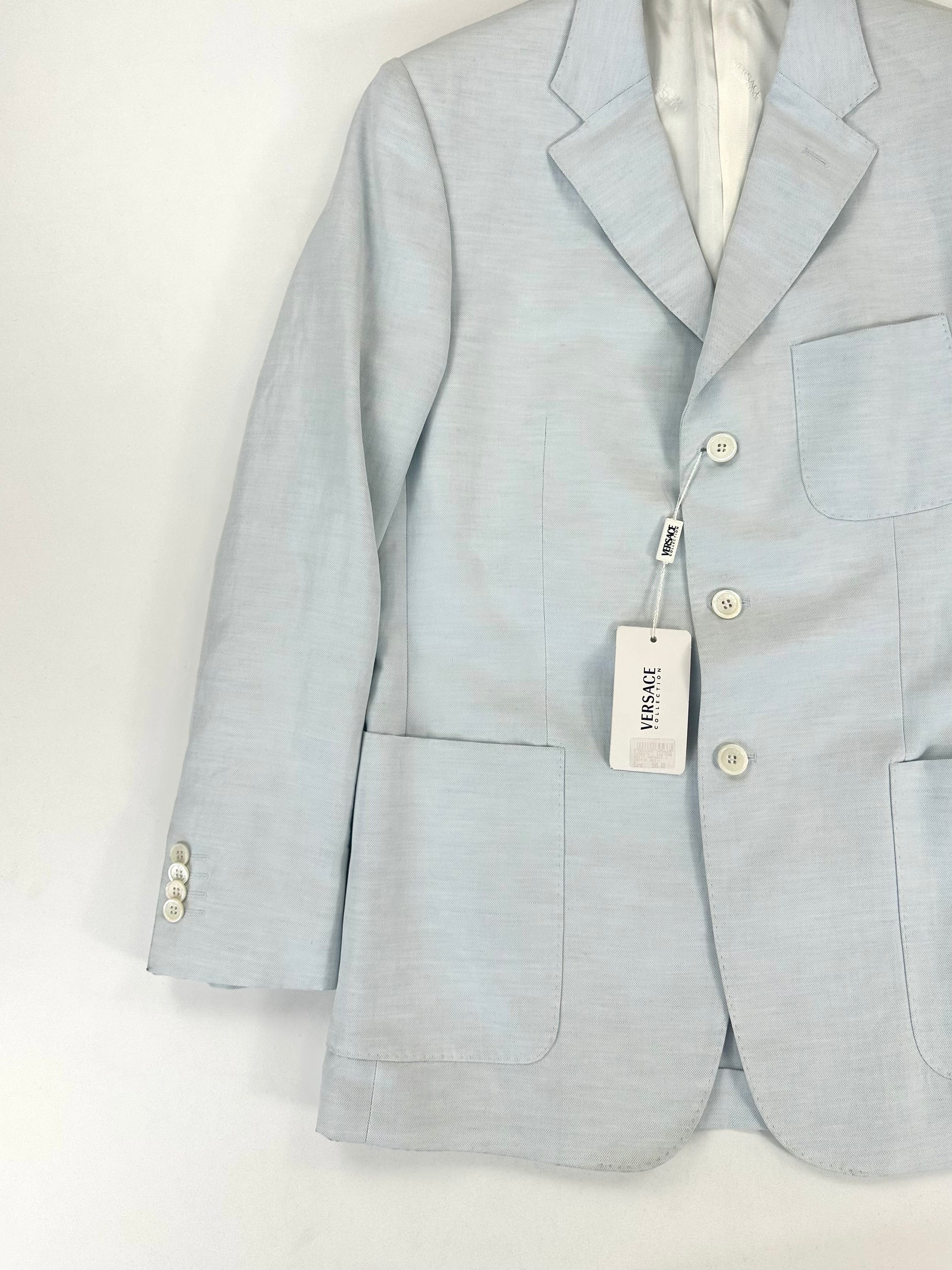 Giacca Versace Collection azzurra monopetto 3 bottoni taglia 50 - dettaglio revers