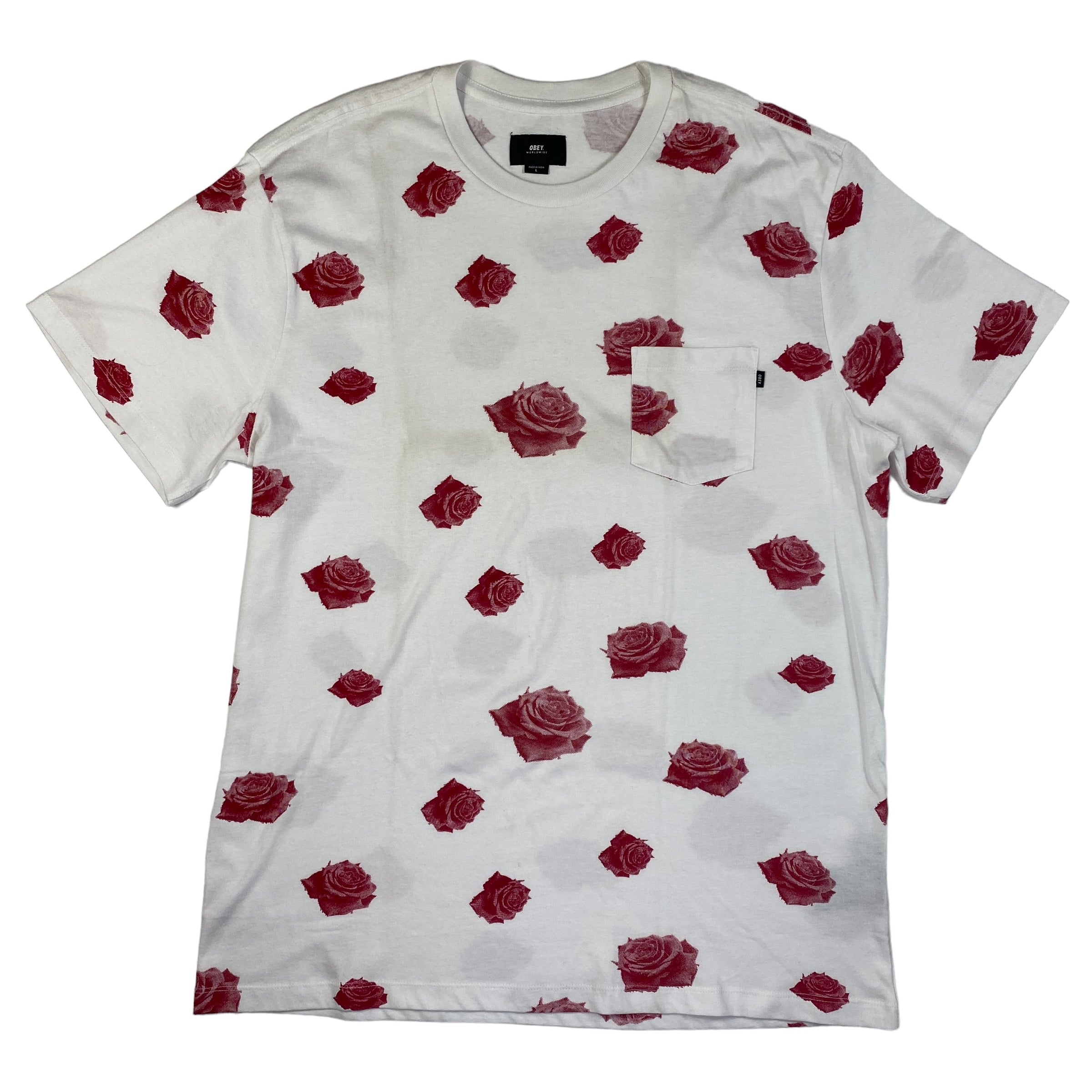 T-shirt Obey Roses Pocket bianca, taglia L — IlBotteghino