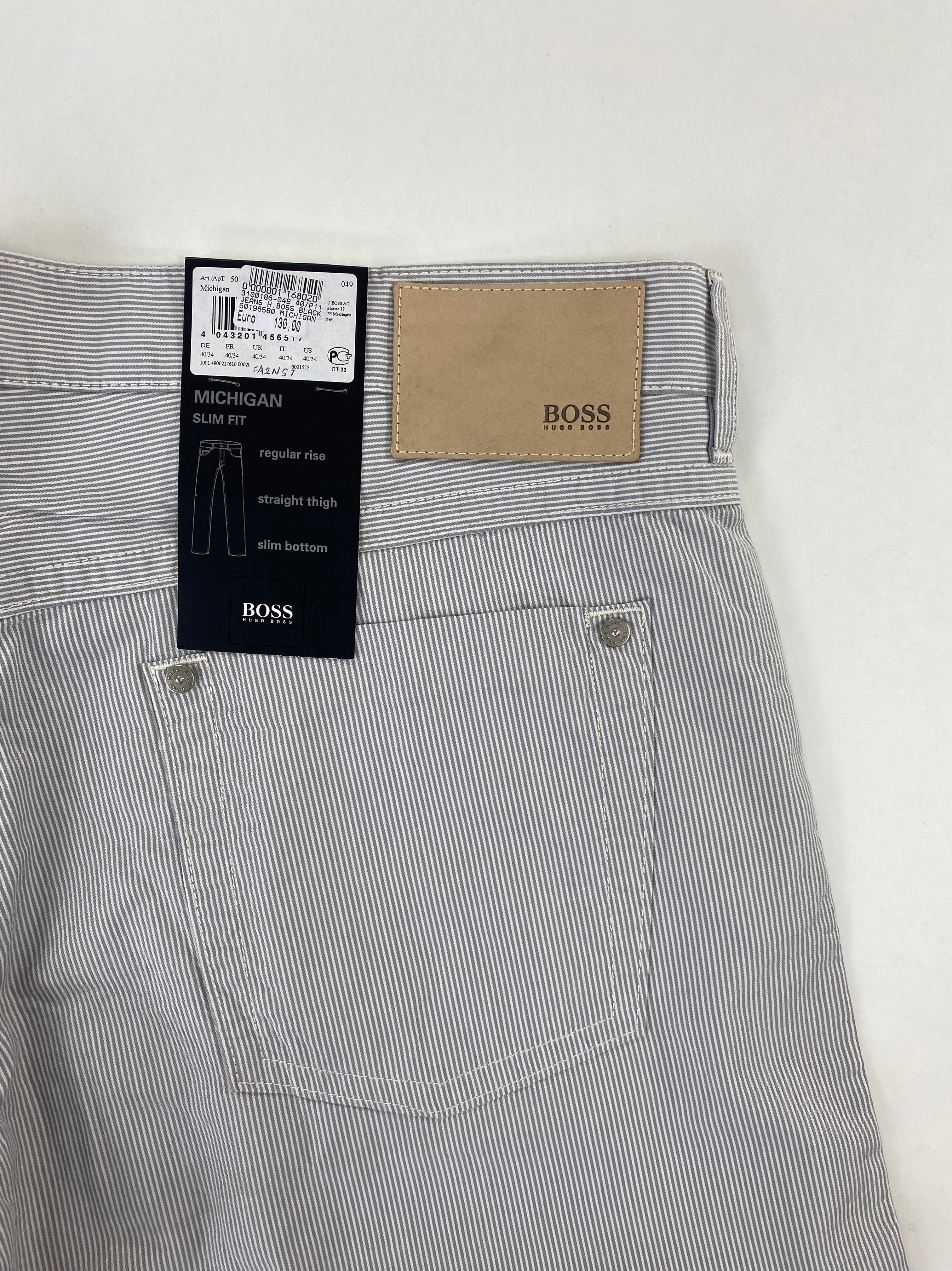 Pantalone Hugo Boss Michigan bianco righe grigie, dettaglio vita