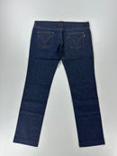 Jeans D&G Audacious blu scuro, dettaglio chiusura zip e bottone logato