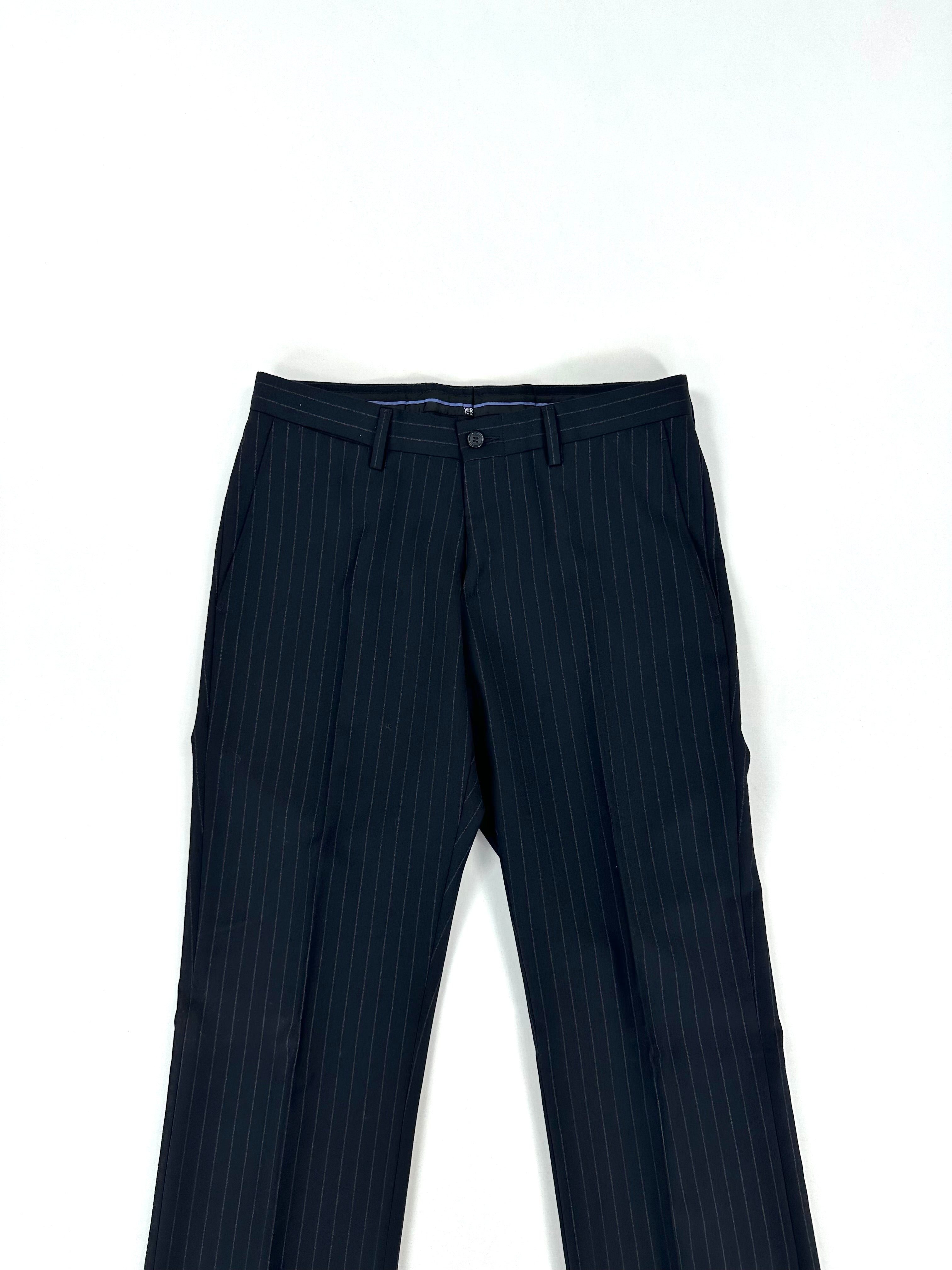Pantalone Versace Collection nero gessato con pinces - vista frontale
