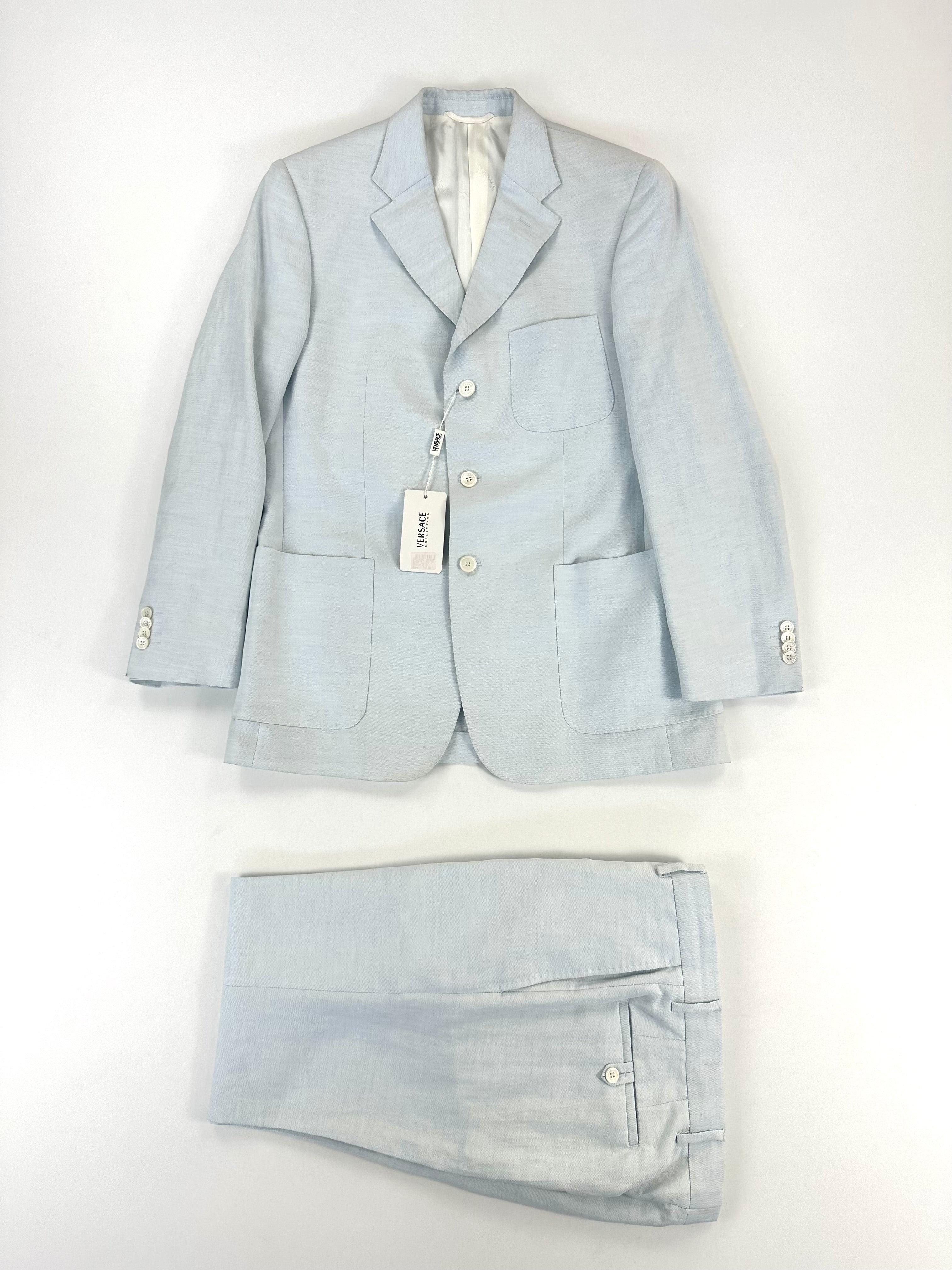 Completo Versace Collection azzurro chiaro cotone e lino taglia 50 - vista frontale