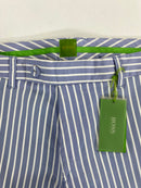 Pantalone Hugo Boss chino azzurro righe bianche, dettaglio tasche posteriori con bottone