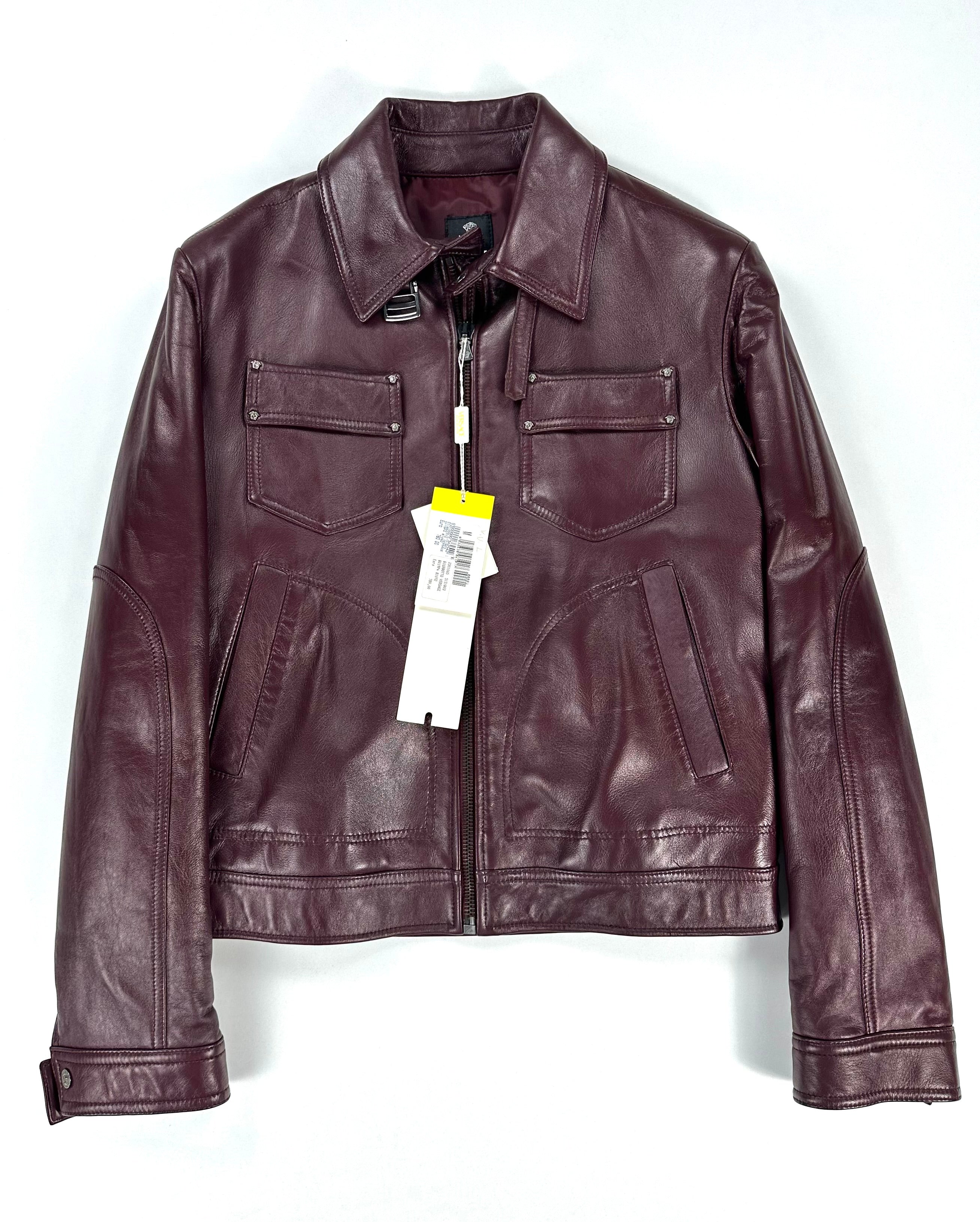Giacca Versace Jeans Couture in pelle rosso scuro da uomo, taglia M