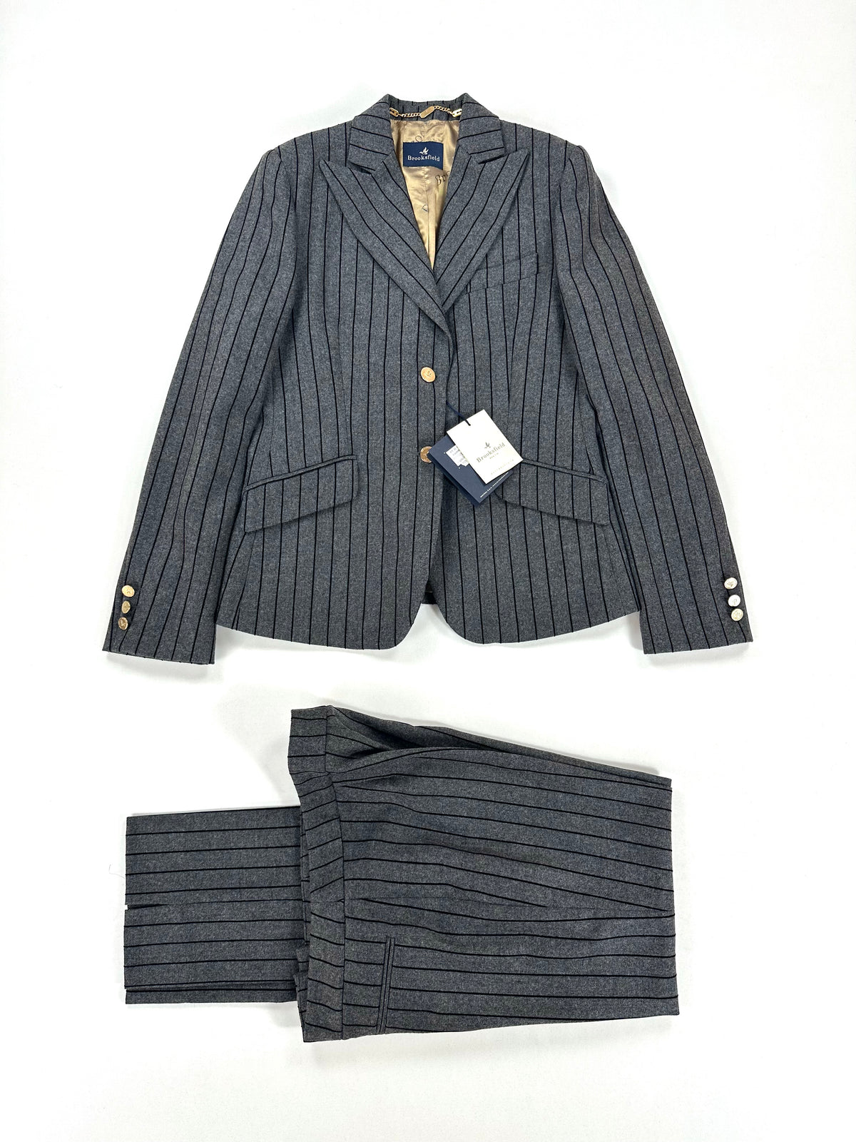 Completo Brooksfield donna gessato grigio: giacca e pantalone coordinati, taglia IT 46