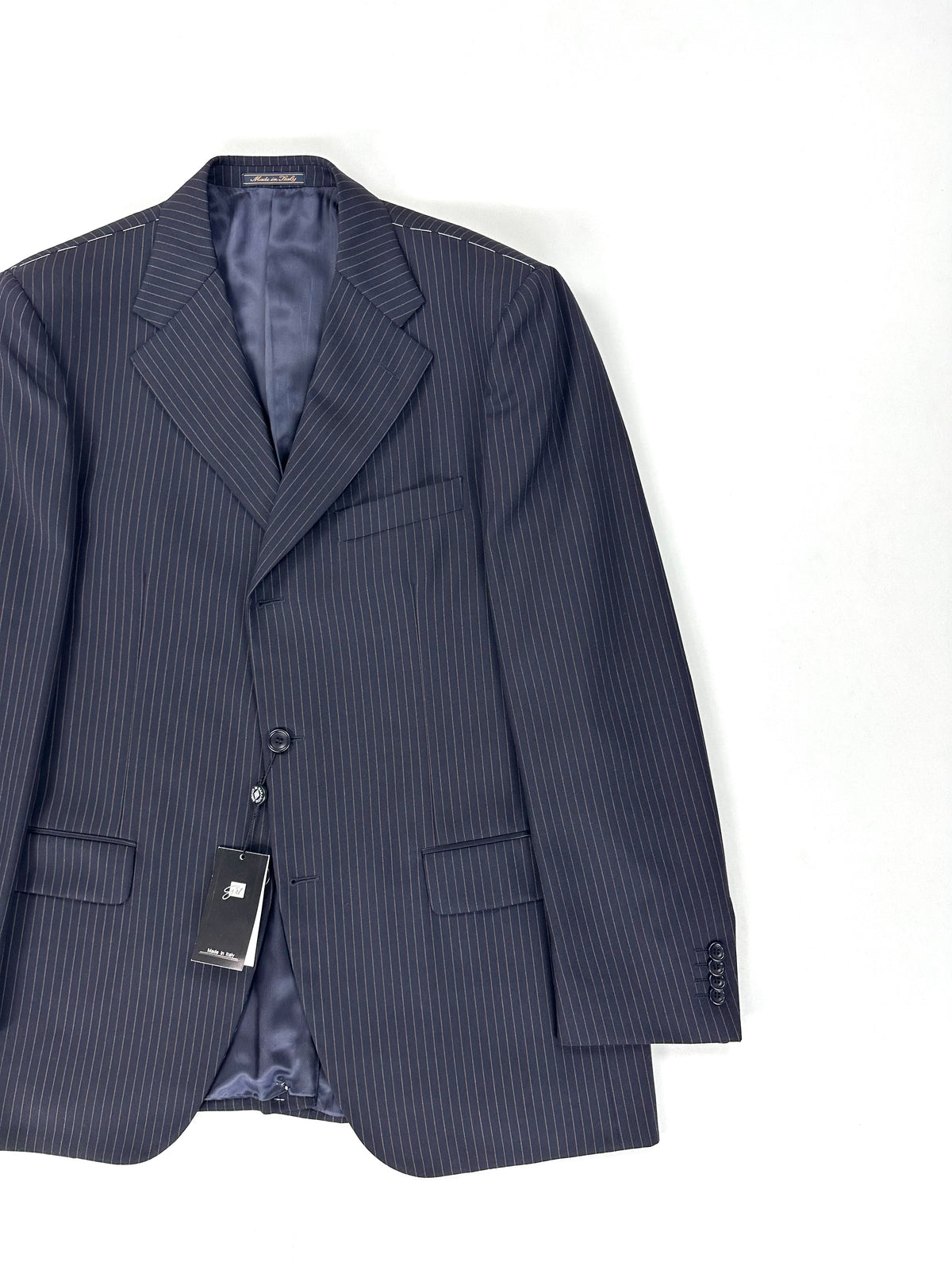 Giacca Garrett's blu gessato di tre quarti con revers a dente