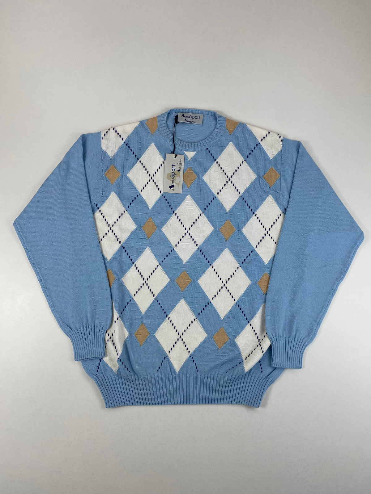 Aquascutum Maglione Girocollo Azzurro a Rombi Argyle in Cotone – foto 1 di 8