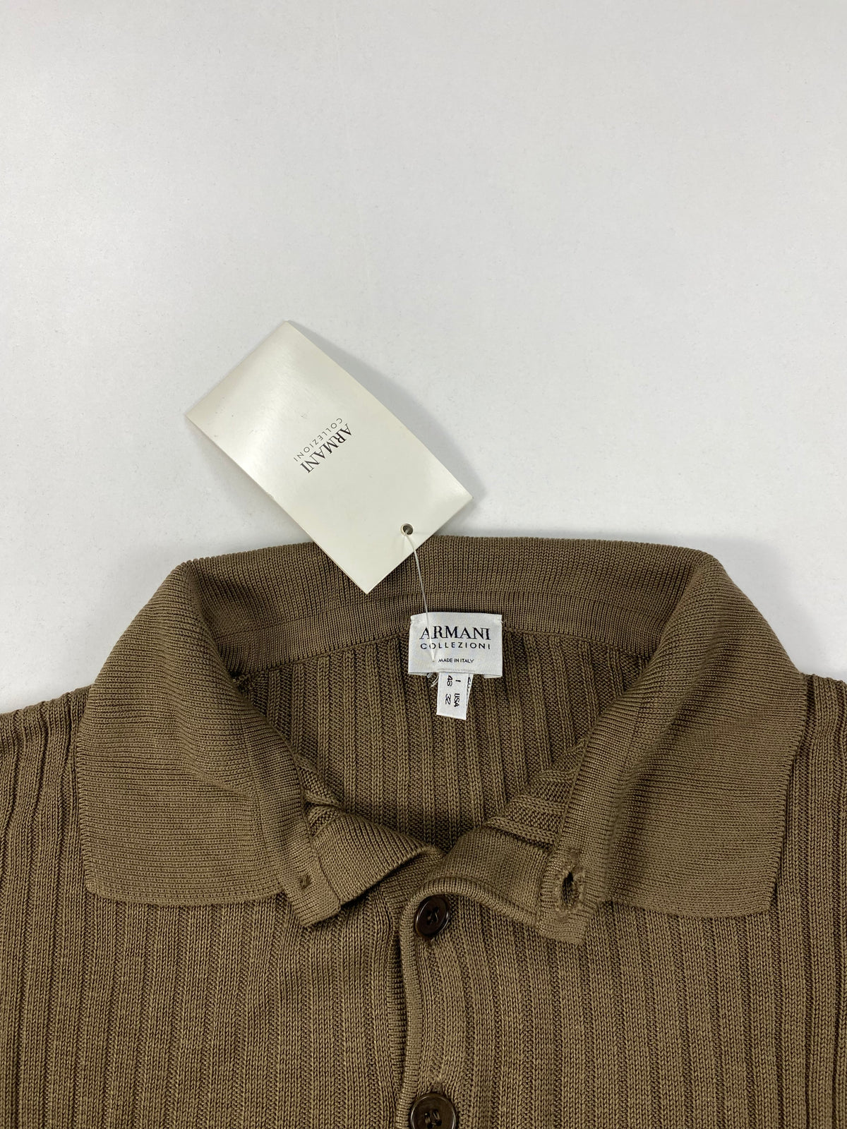 Armani Collezioni Polo Manica Lunga Marrone Talpa a Coste in Viscosa – foto 4 di 6