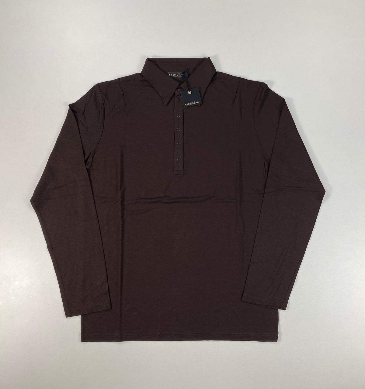 Trend Corneliani Polo Manica Lunga Marrone Testa di Moro in Viscosa Stretch con Bottoni a Pressione – foto 1 di 7